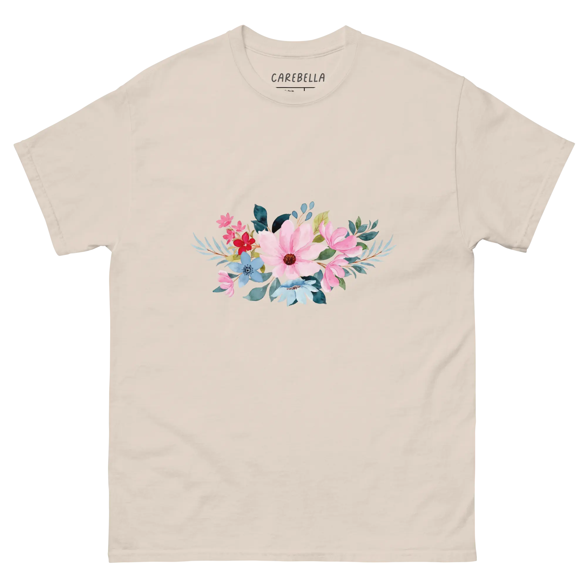 Navy Whisper | Flat lay of a floral t-shirt from our flower shirts collection | Natural shirt