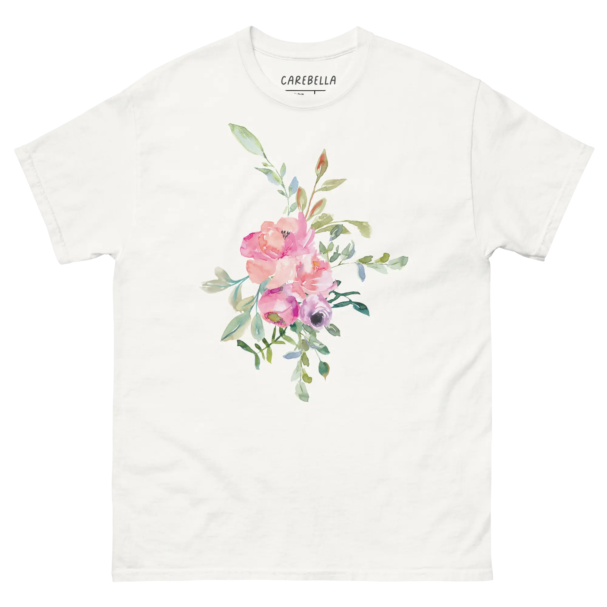 Pleasurelane | Flat lay of a floral t-shirt from our flower shirts collection | White shirt