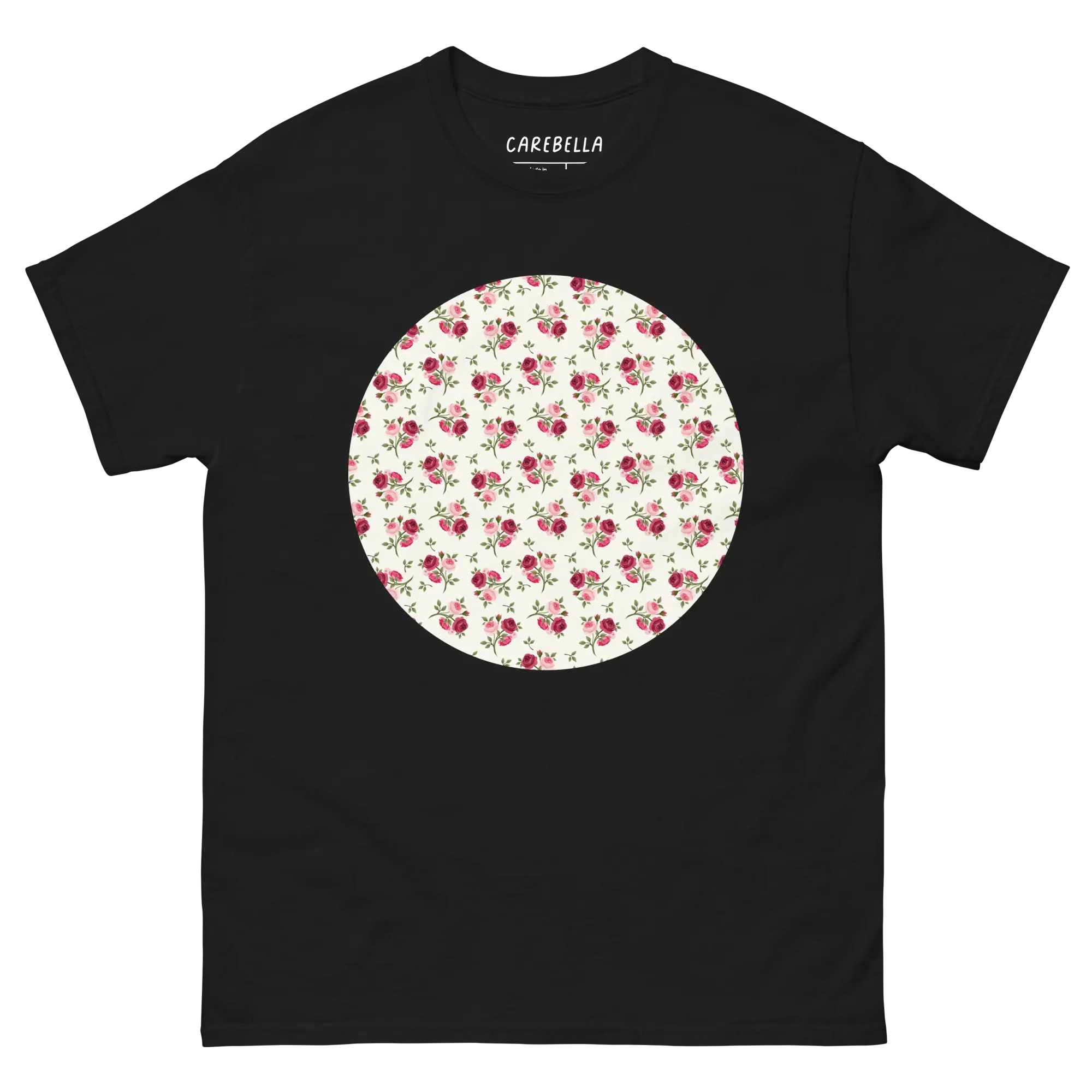 Rose Bundle | Flat lay of a floral t-shirt from our flower shirts collection | Black shirt