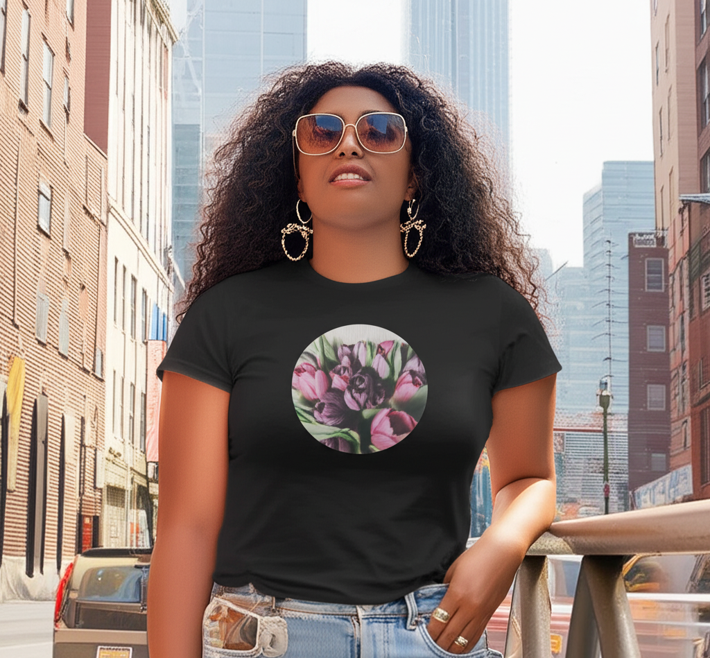 Black Woman Wearing Deep Tulips Photo Print