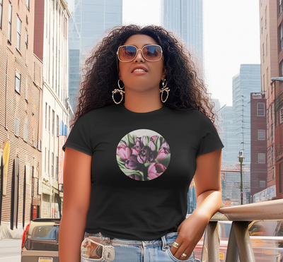 Black Woman Wearing Deep Tulips Photo Print