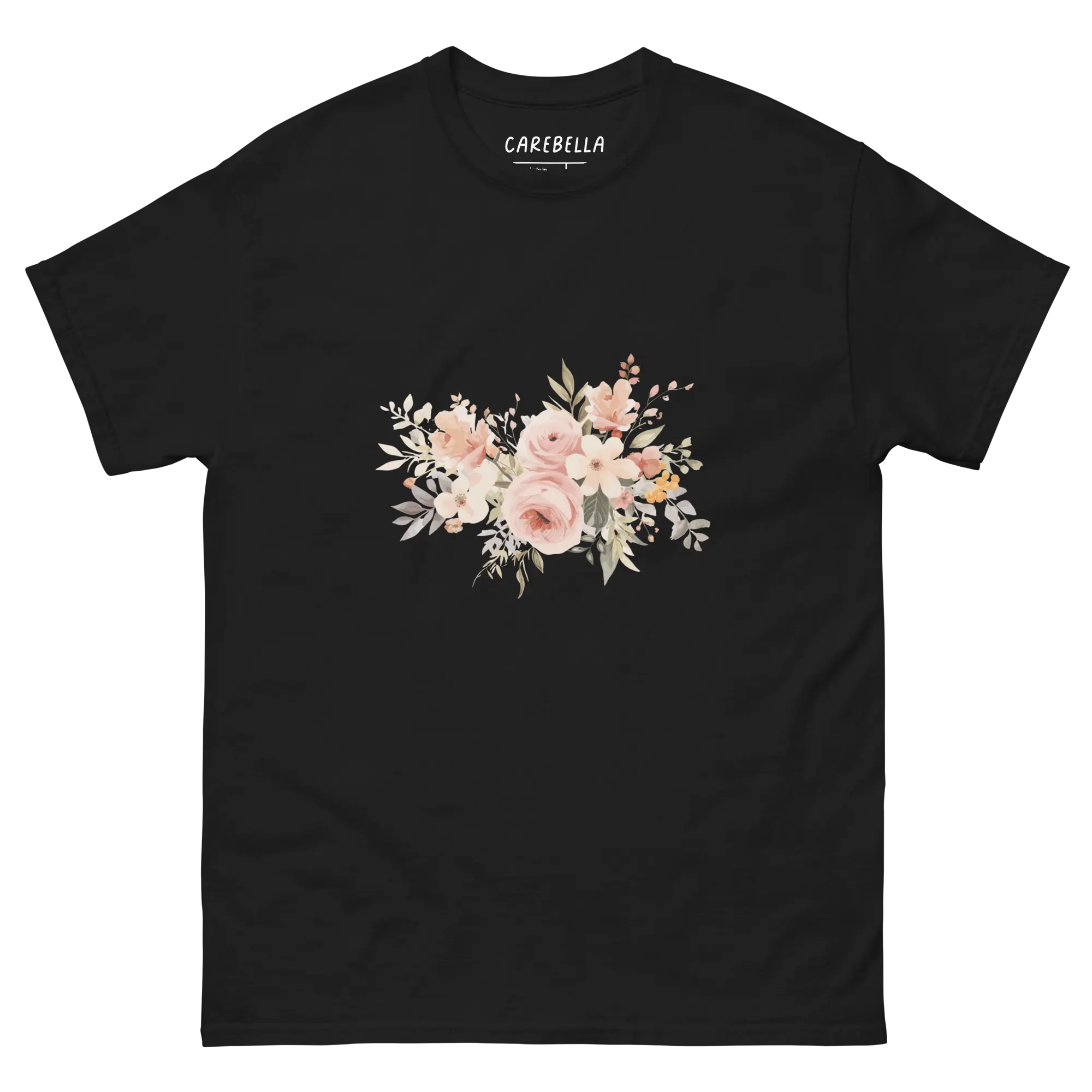 Autumn Breeze | Flat lay of a floral t-shirt from our flower shirts collection | Black shirt