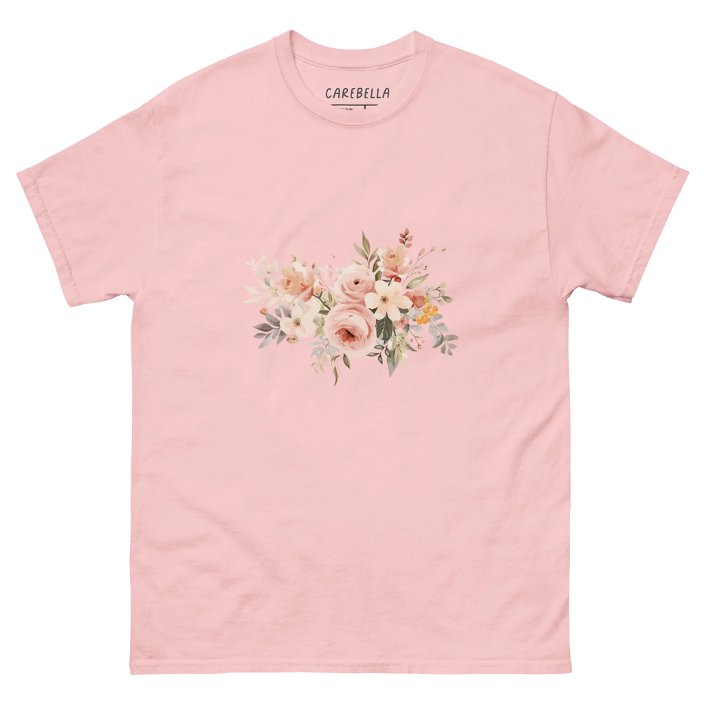 Autumn Breeze | Flat lay of a floral t-shirt from our flower shirts collection | Light pink shirt