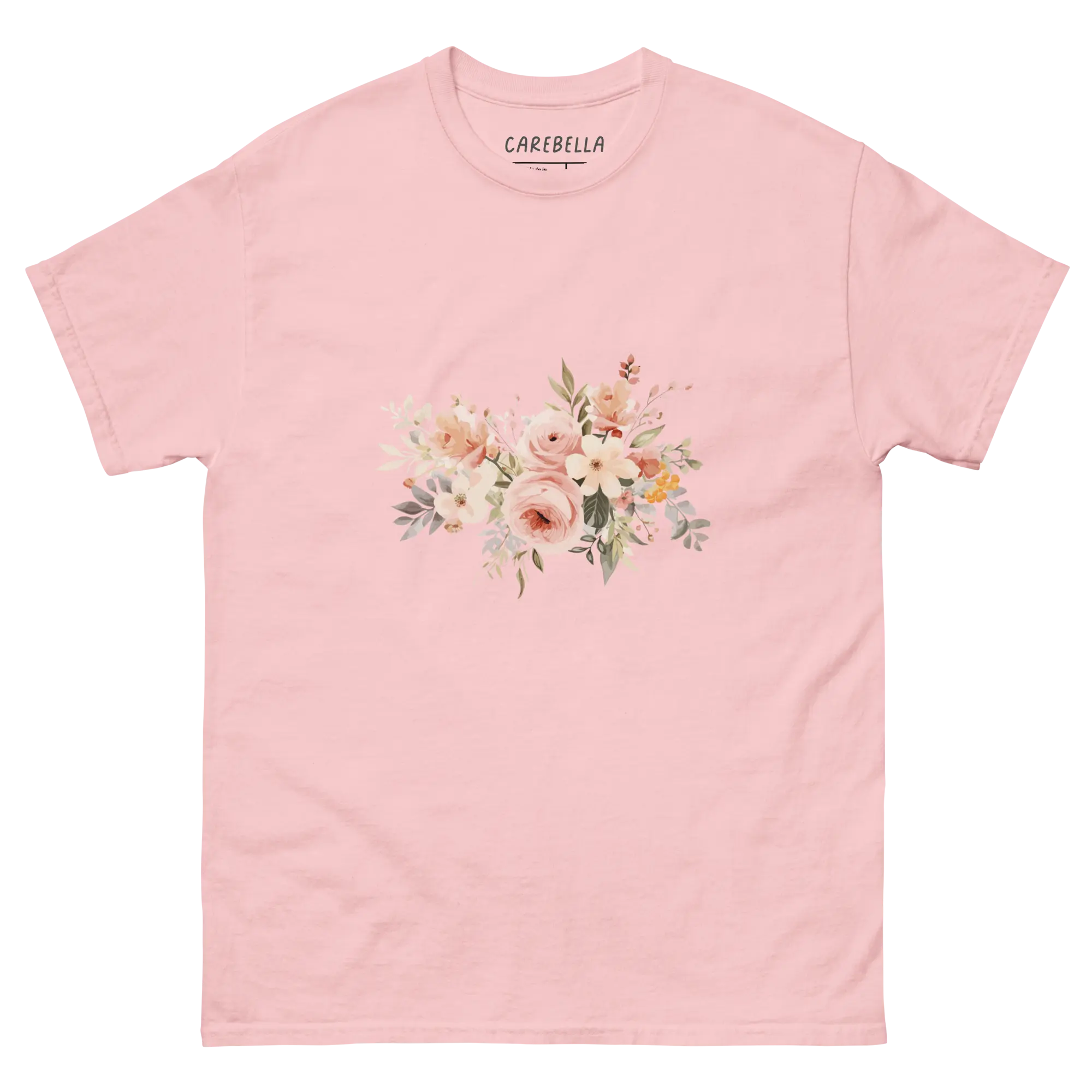 Autumn Breeze | Flat lay of a floral t-shirt from our flower shirts collection | Light pink shirt