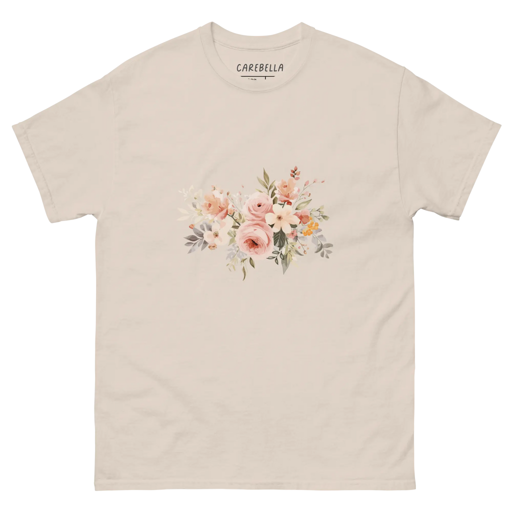 Autumn Breeze | Flat lay of a floral t-shirt from our flower shirts collection | Natural shirt