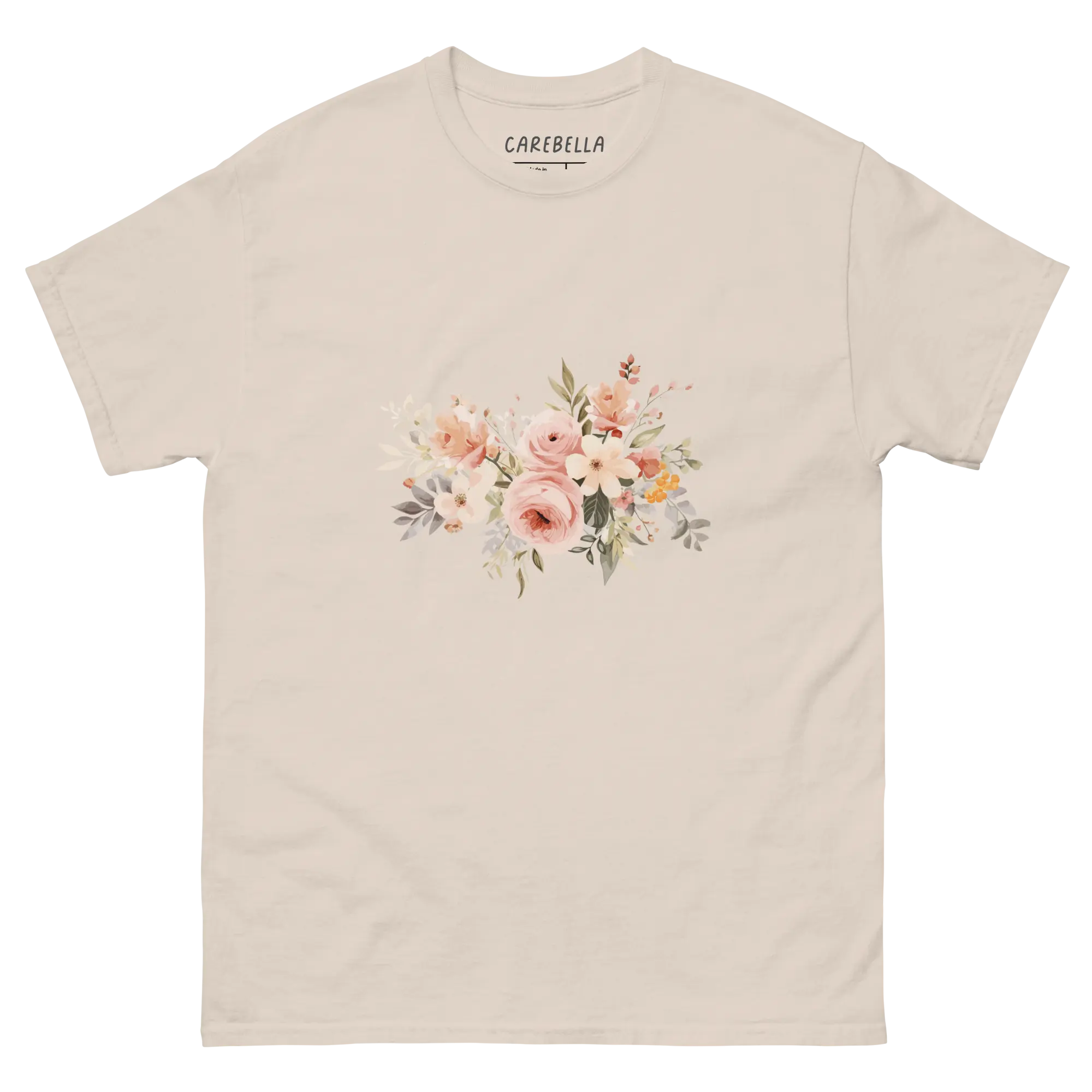 Autumn Breeze | Flat lay of a floral t-shirt from our flower shirts collection | Natural shirt