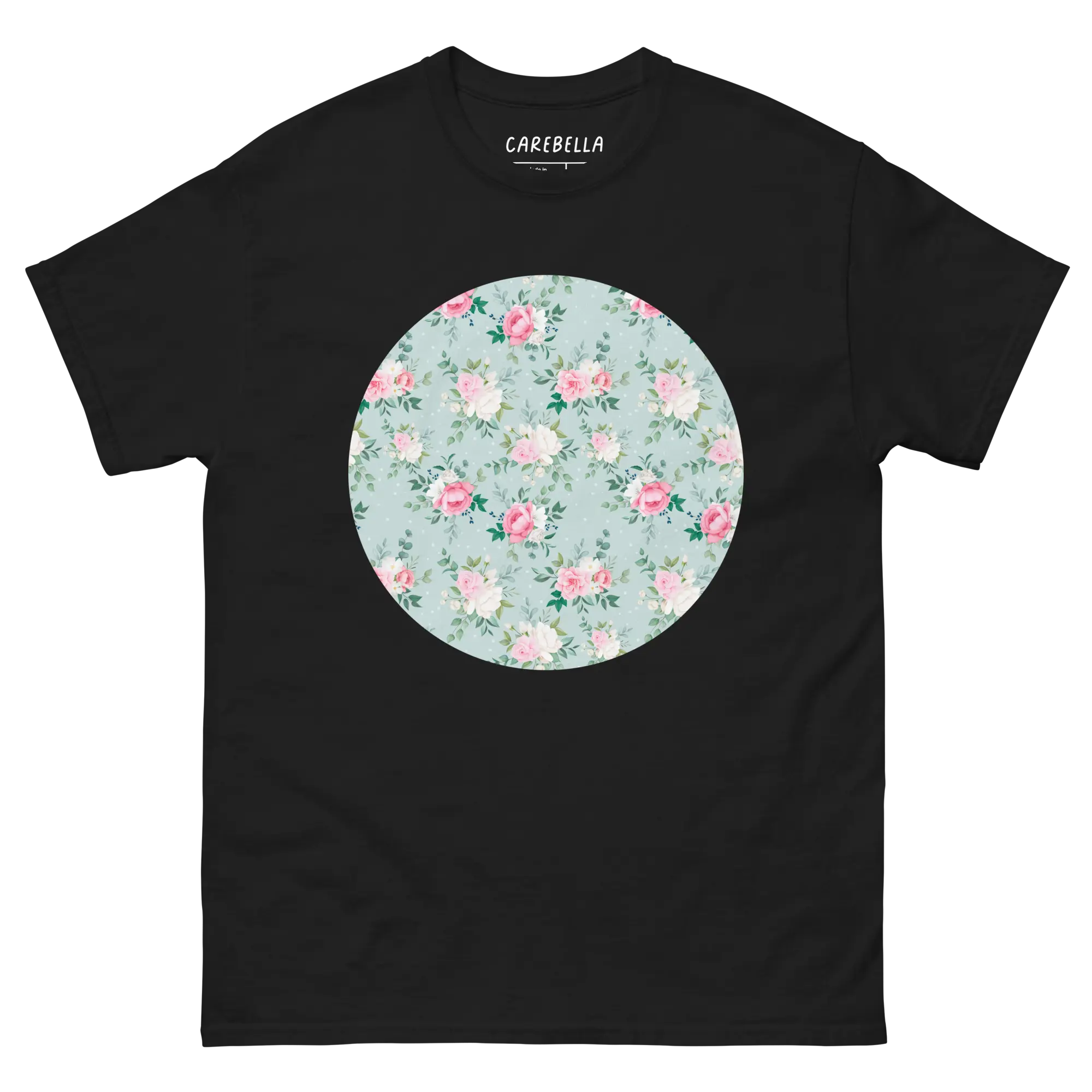 Blu de Fleur | Flat lay of a floral t-shirt from our flower shirts collection | Black shirt