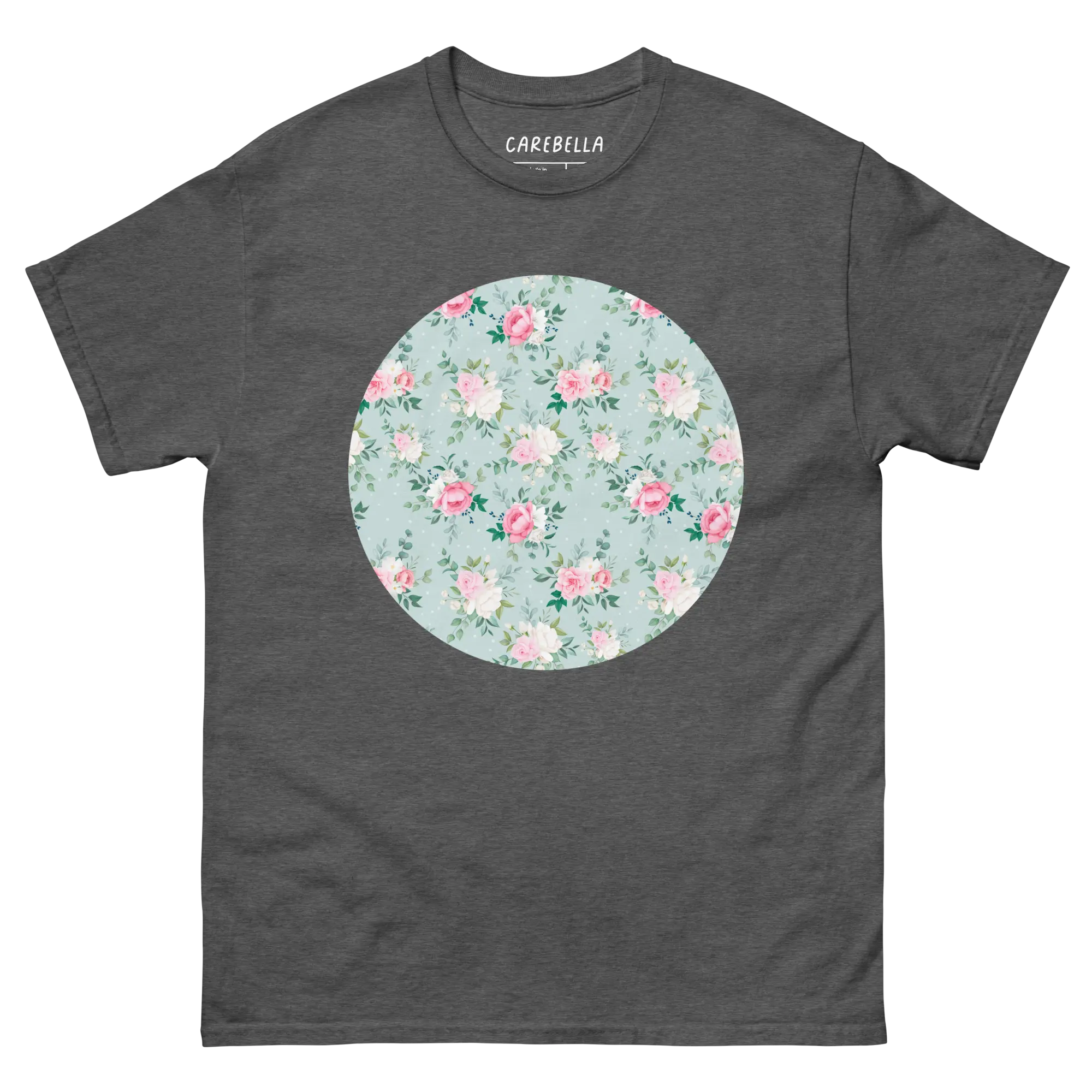 Blu de Fleur | Flat lay of a floral t-shirt from our flower shirts collection | Gray shirt