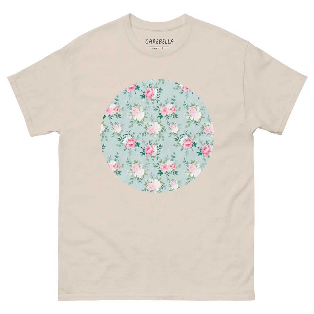 Blu de Fleur | Flat lay of a floral t-shirt from our flower shirts collection | Natural shirt