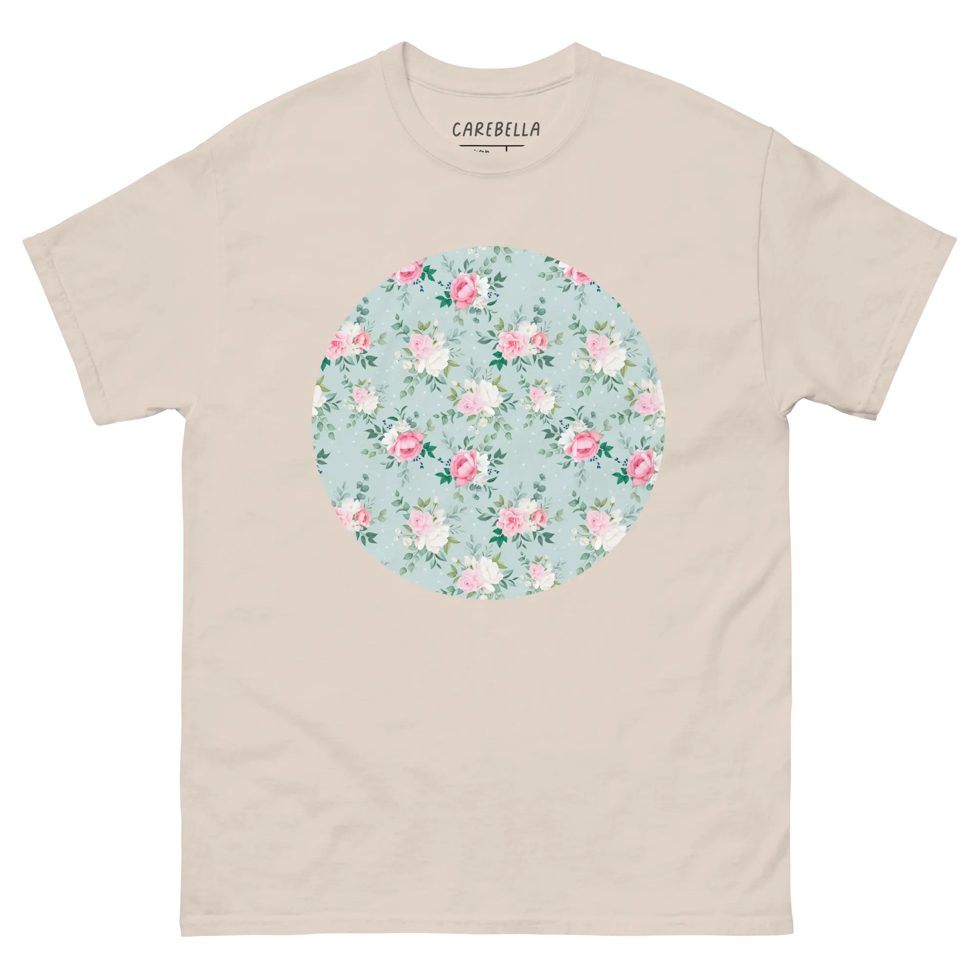 Blu de Fleur | Flat lay of a floral t-shirt from our flower shirts collection | Natural shirt