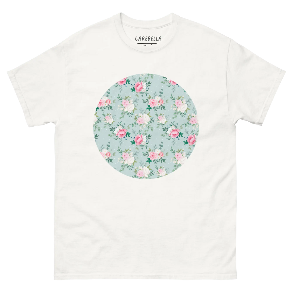 Blu de Fleur | Flat lay of a floral t-shirt from our flower shirts collection | White shirt