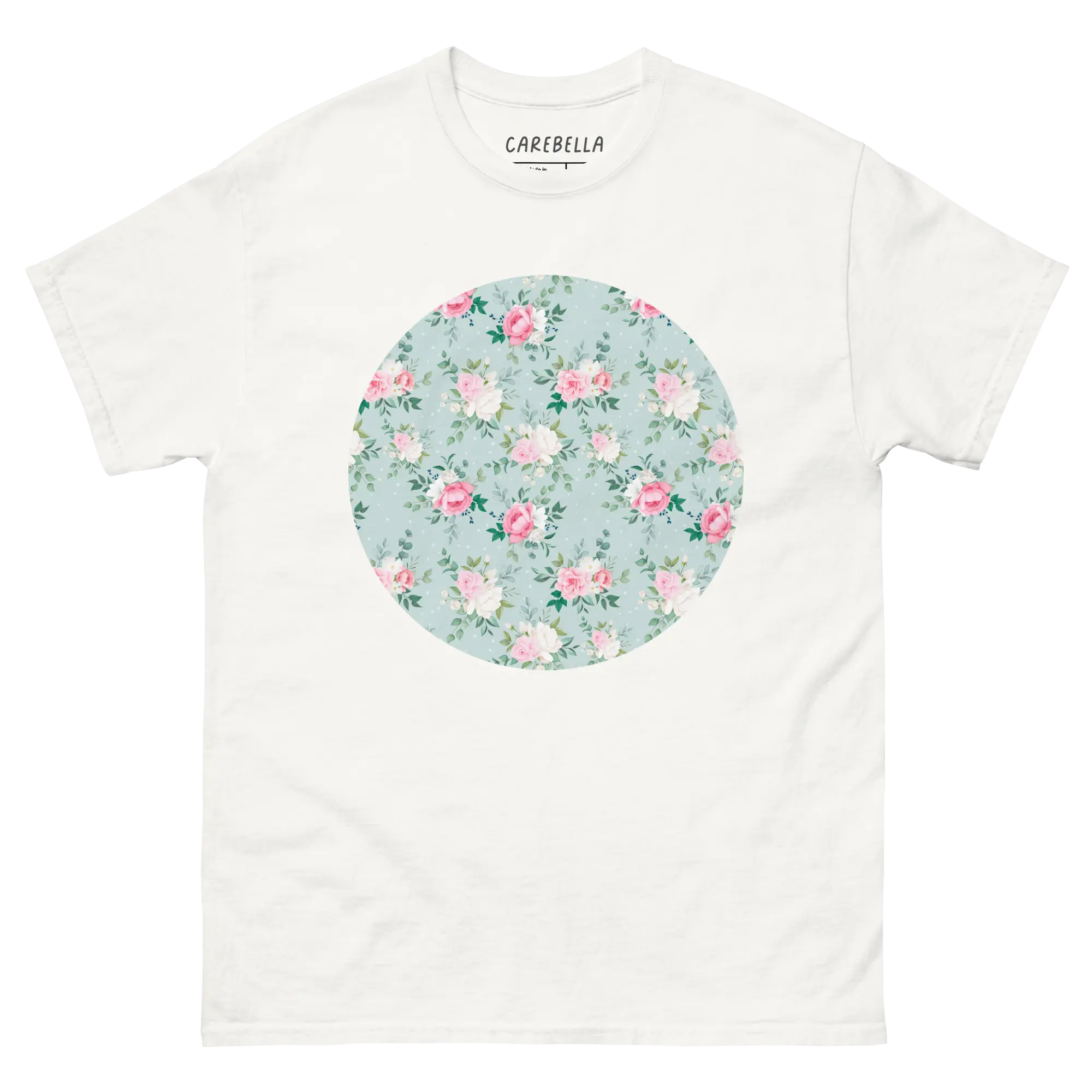 Blu de Fleur | Flat lay of a floral t-shirt from our flower shirts collection | White shirt