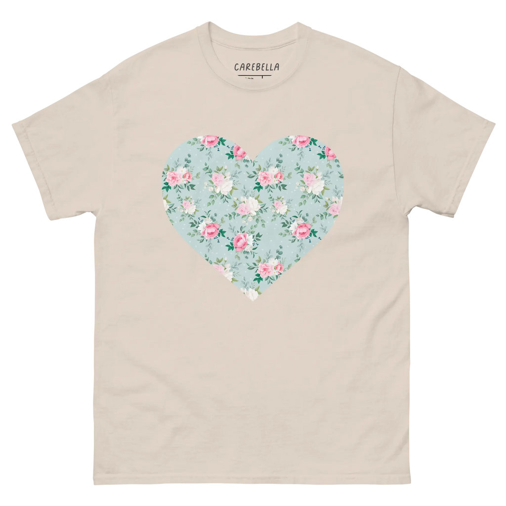 Blu de Fleur | Flat lay of a floral t-shirt from our flower shirts collection | Natural shirt