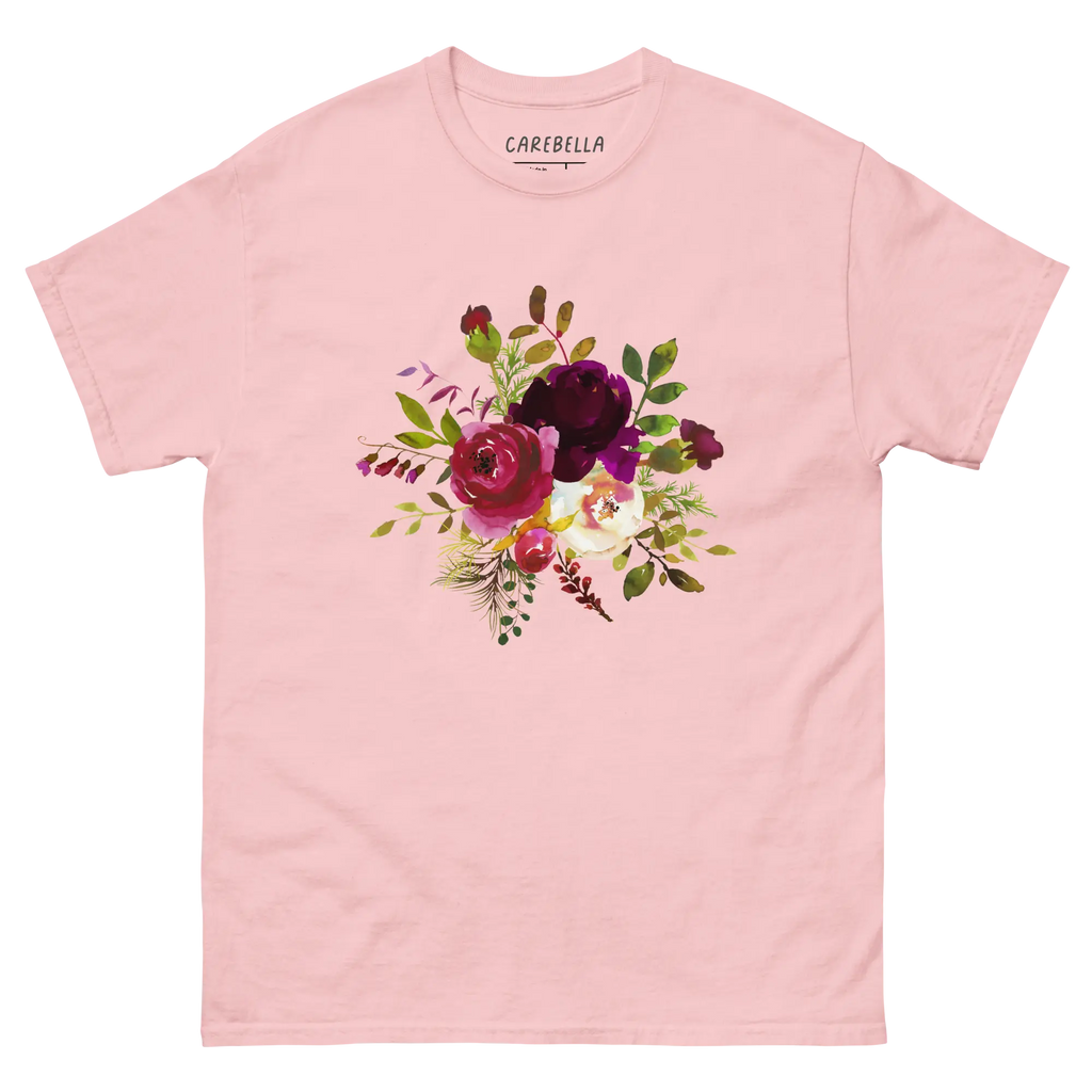 Boho Story | Flat lay of a floral t-shirt from our flower shirts collection | Light pink shirt