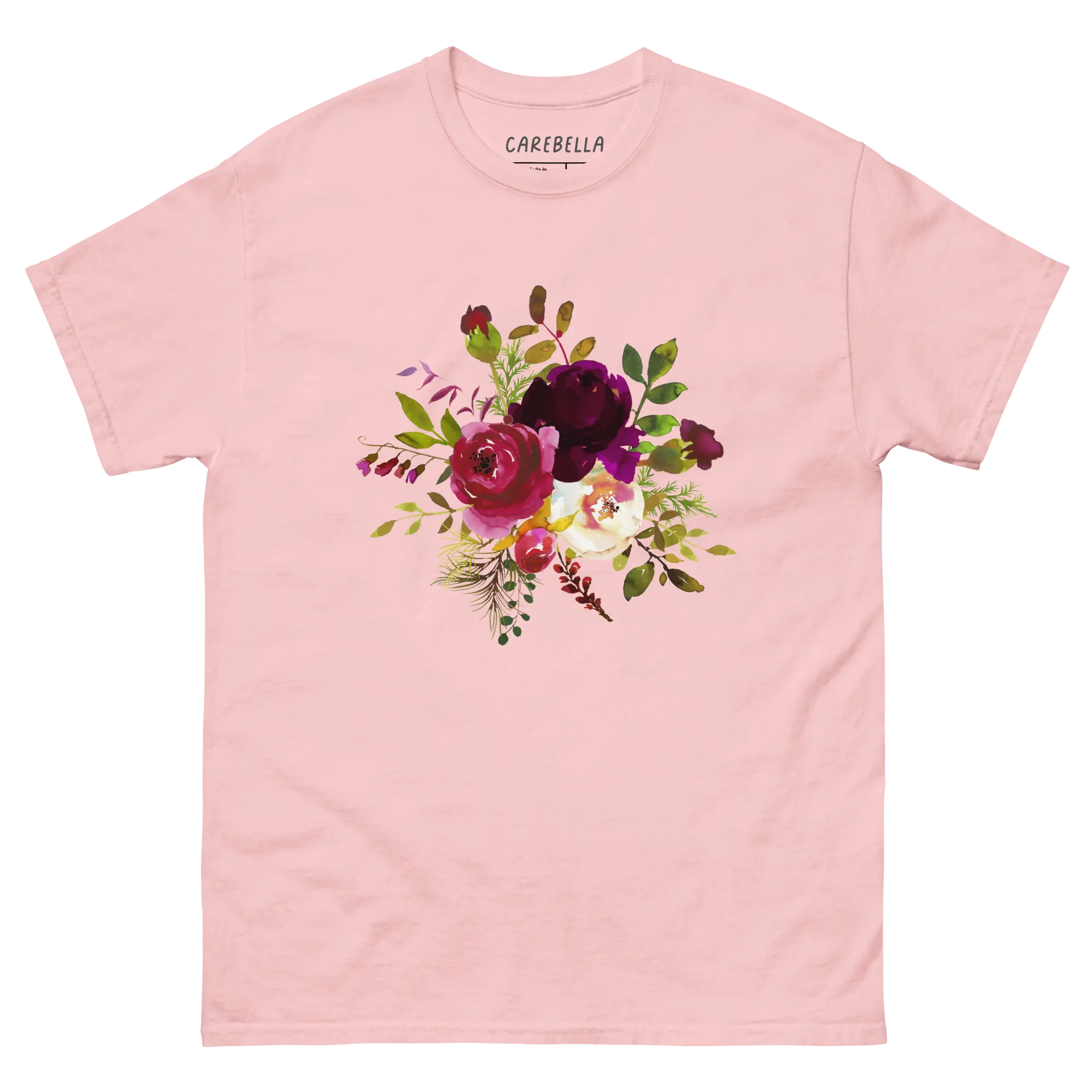 Boho Story | Flat lay of a floral t-shirt from our flower shirts collection | Light pink shirt