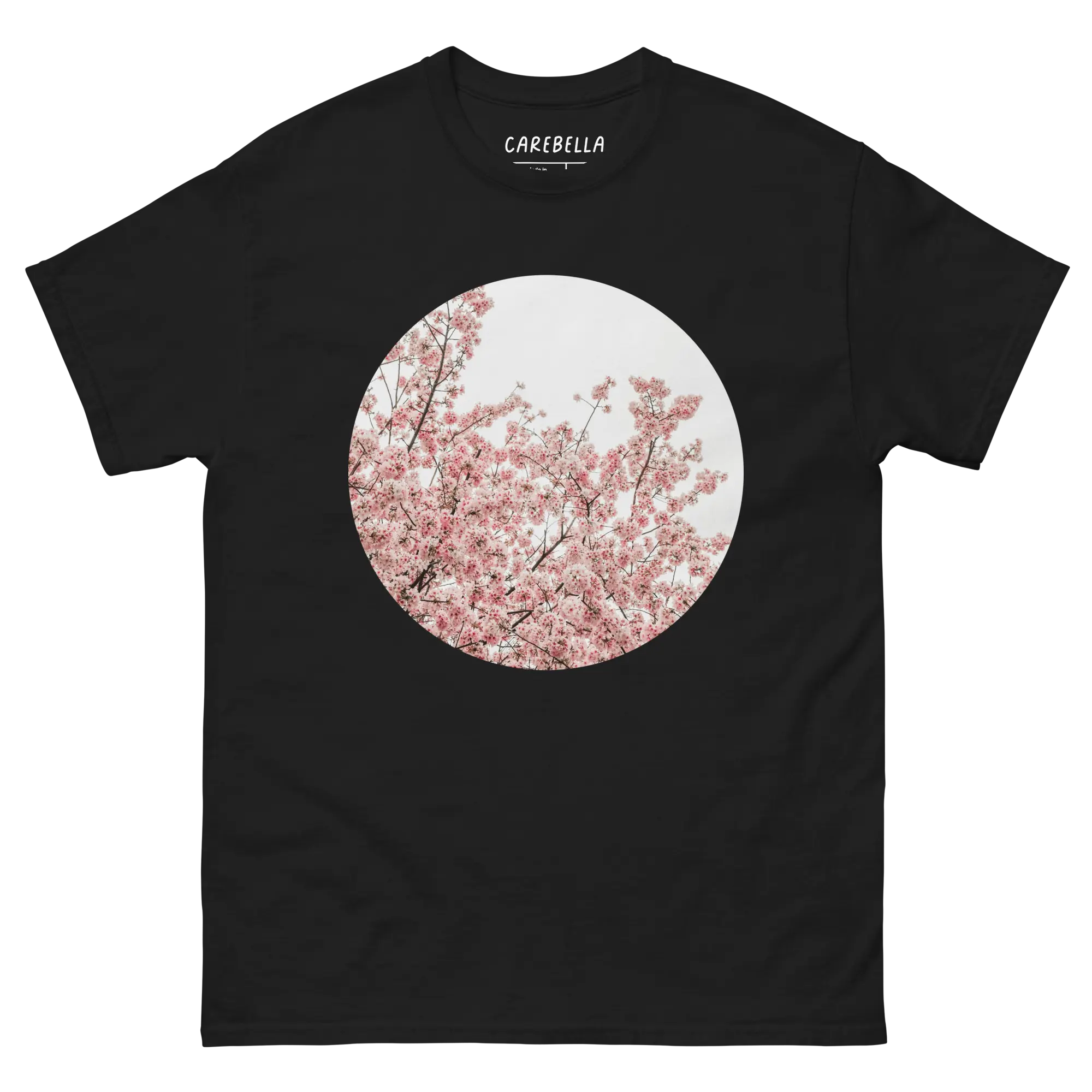 Cherry Blossom | Flat lay of a floral t-shirt from our flower shirts collection | Black shirt