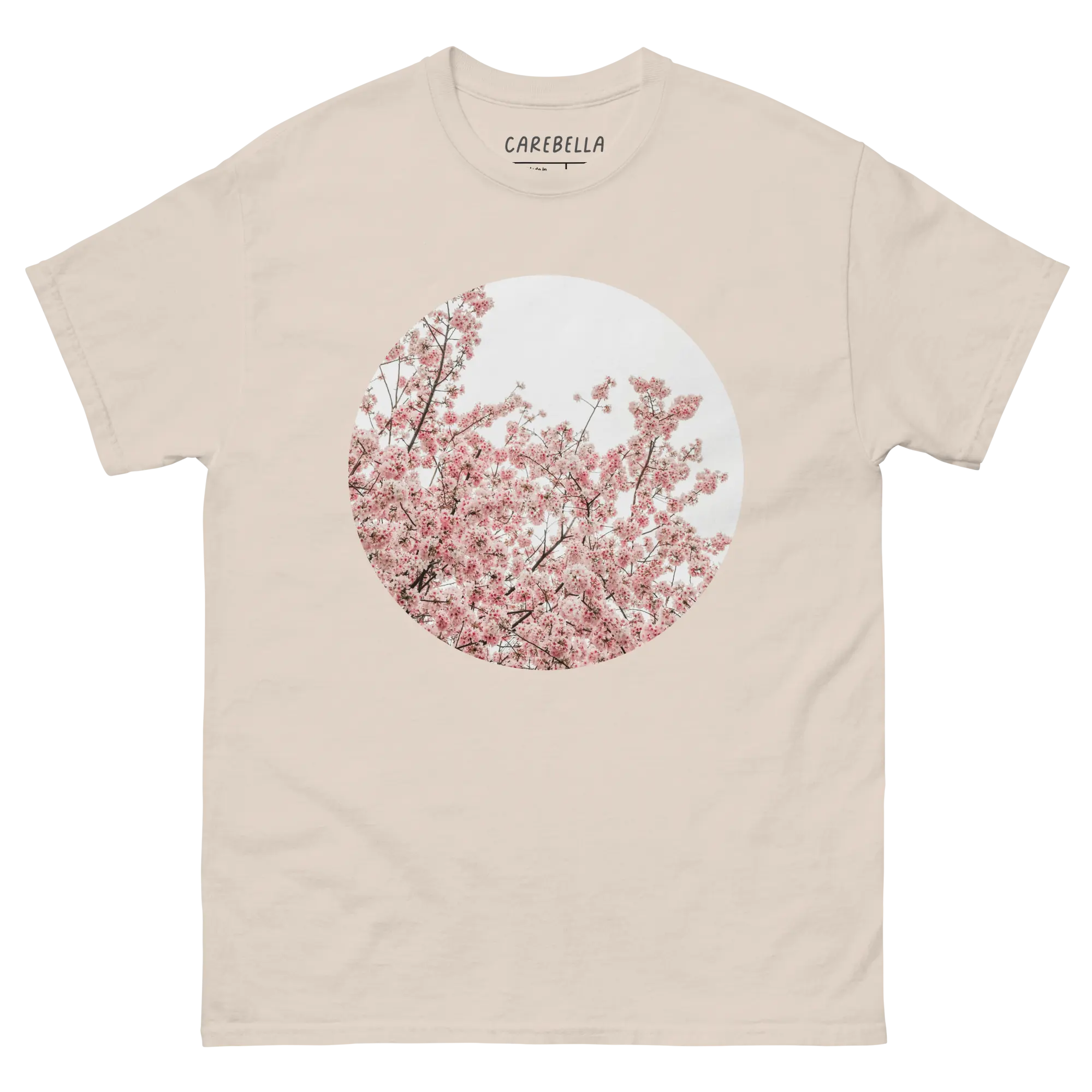 Cherry Blossom | Flat lay of a floral t-shirt from our flower shirts collection | Natural shirt