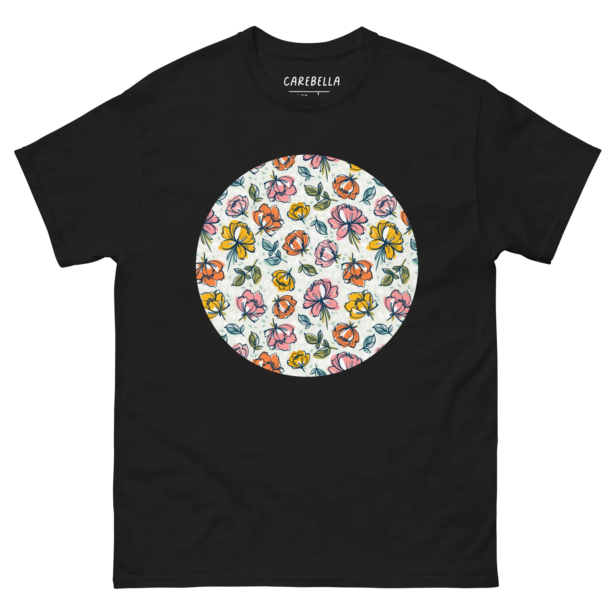Color Party | Flat lay of a floral t-shirt from our flower shirts collection | Black shirt