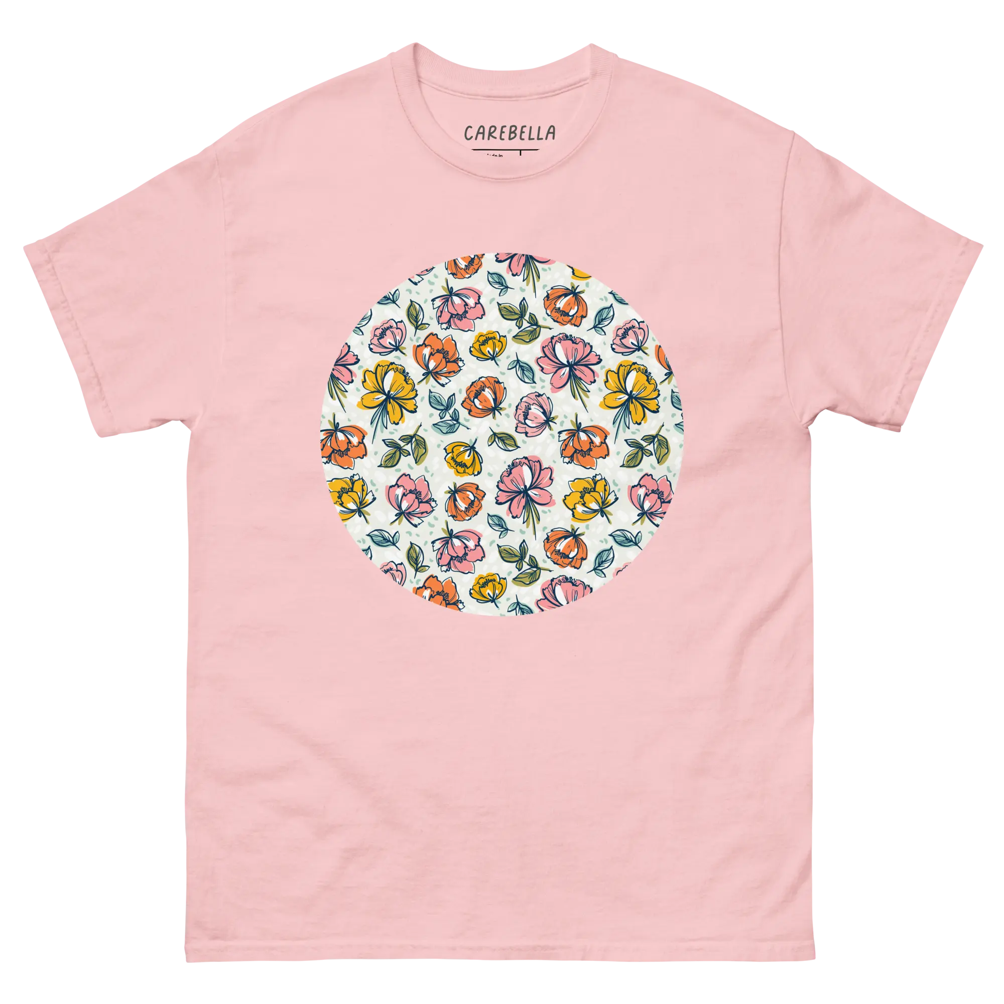 Color Party | Flat lay of a floral t-shirt from our flower shirts collection | Light pink shirt