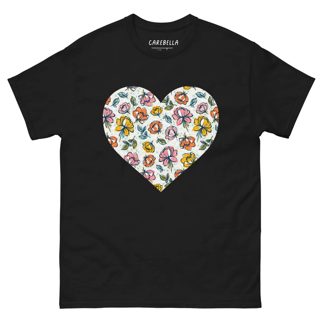 Color Party | Flat lay of a floral t-shirt from our flower shirts collection | Black shirt