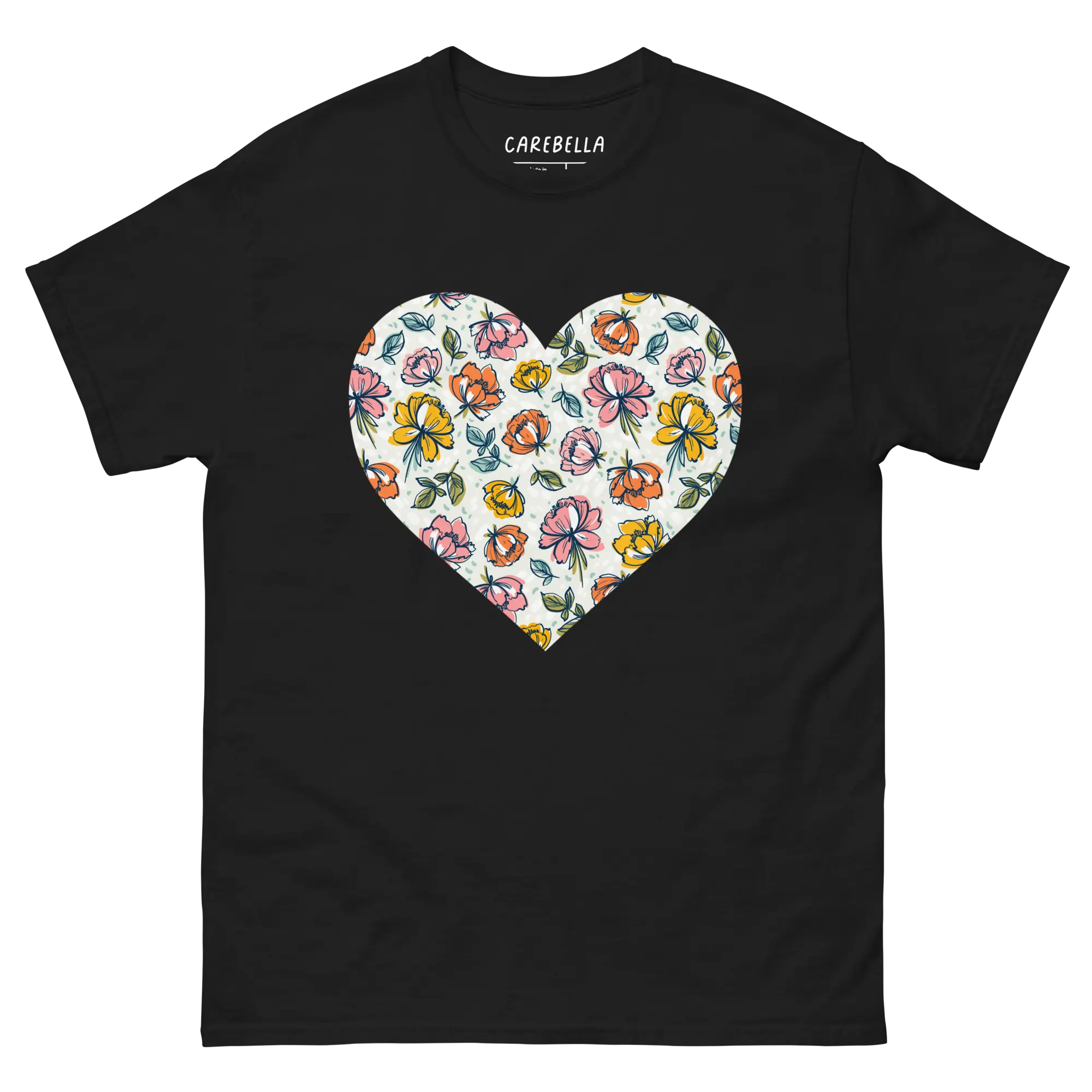Color Party | Flat lay of a floral t-shirt from our flower shirts collection | Black shirt