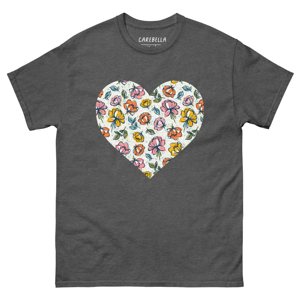 Color Party | Flat lay of a floral t-shirt from our flower shirts collection | Gray shirt
