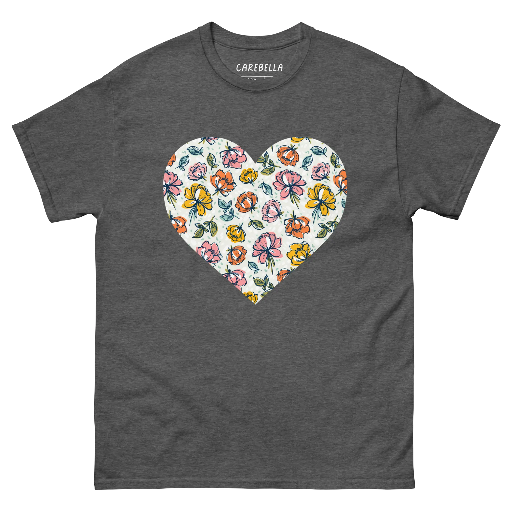 Color Party | Flat lay of a floral t-shirt from our flower shirts collection | Gray shirt