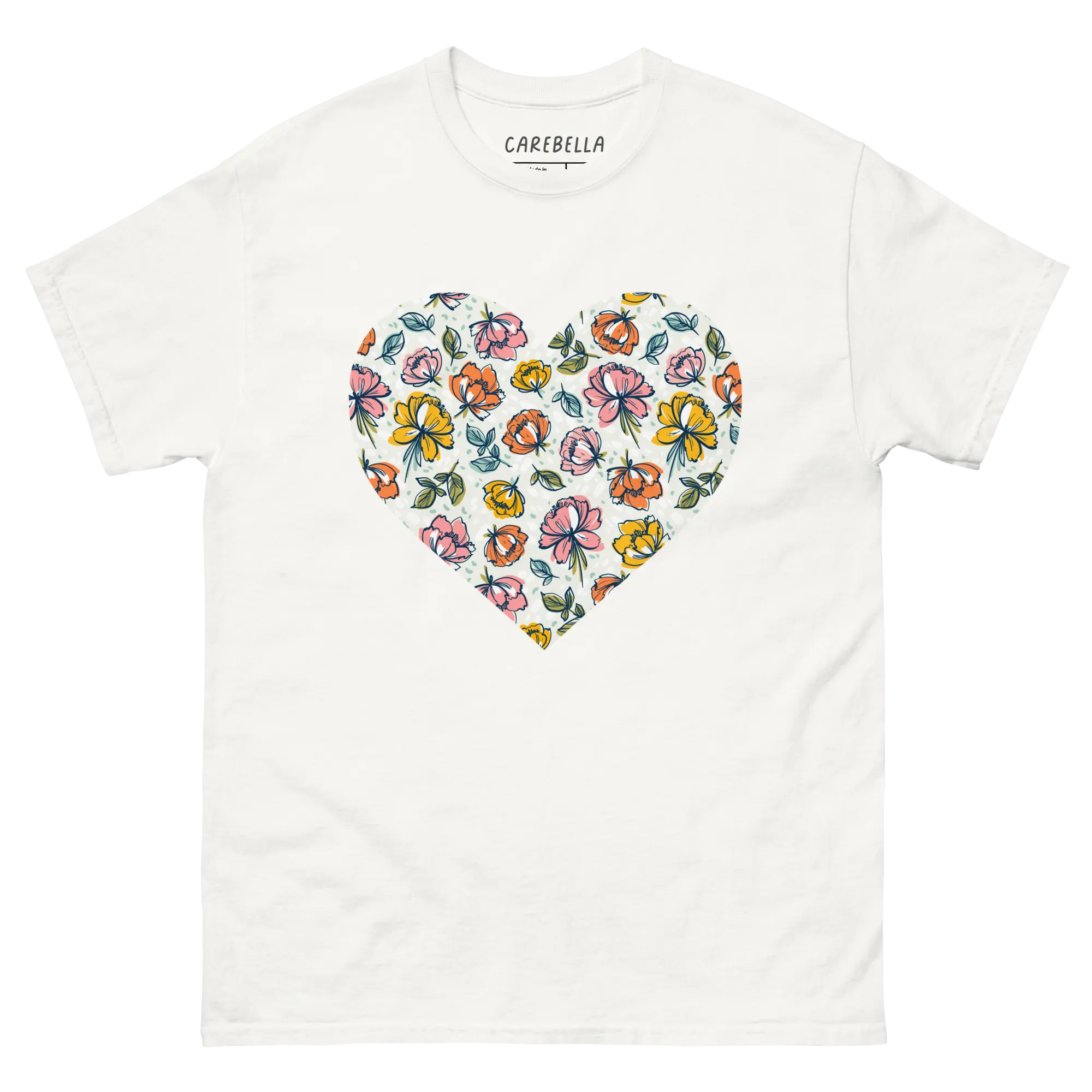 Color Party | Flat lay of a floral t-shirt from our flower shirts collection | White shirt