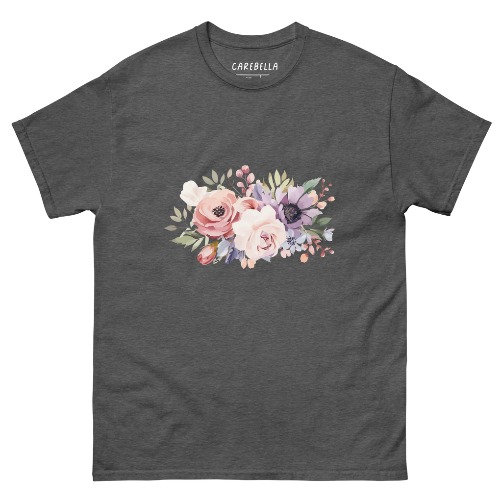 Country Chic | Flat lay of a floral t-shirt from our flower shirts collection | Gray shirt