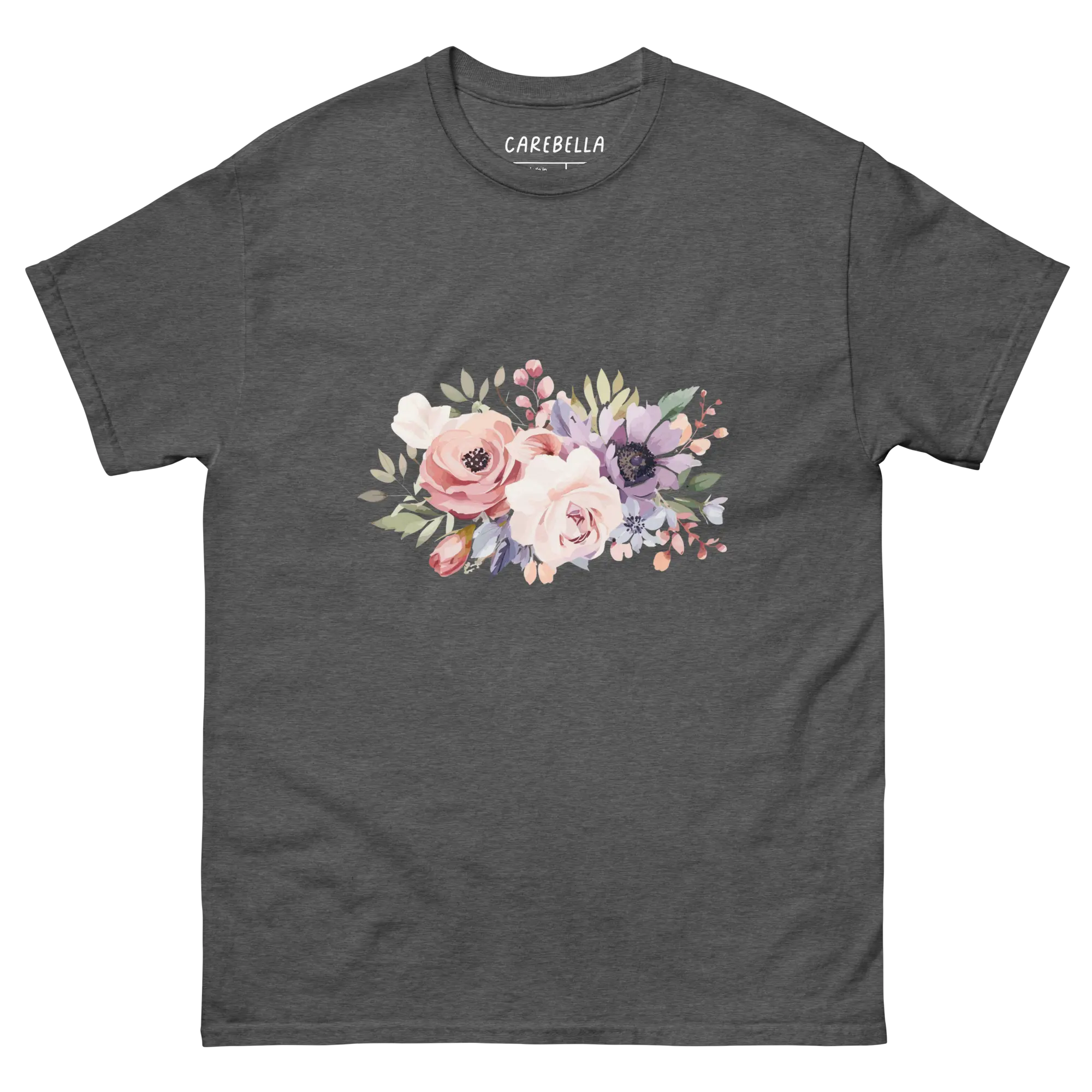 Country Chic | Flat lay of a floral t-shirt from our flower shirts collection | Gray shirt