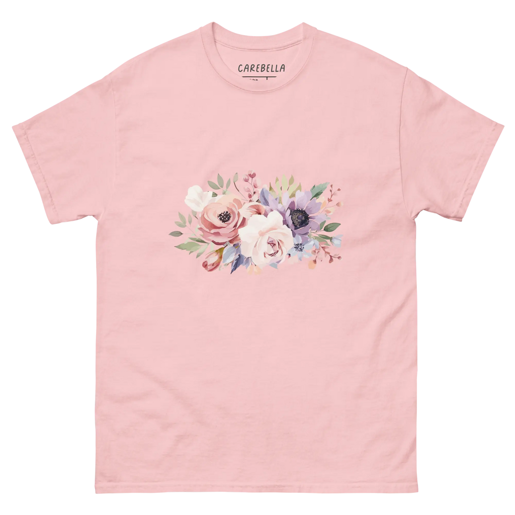 Country Chic | Flat lay of a floral t-shirt from our flower shirts collection | Light pink shirt