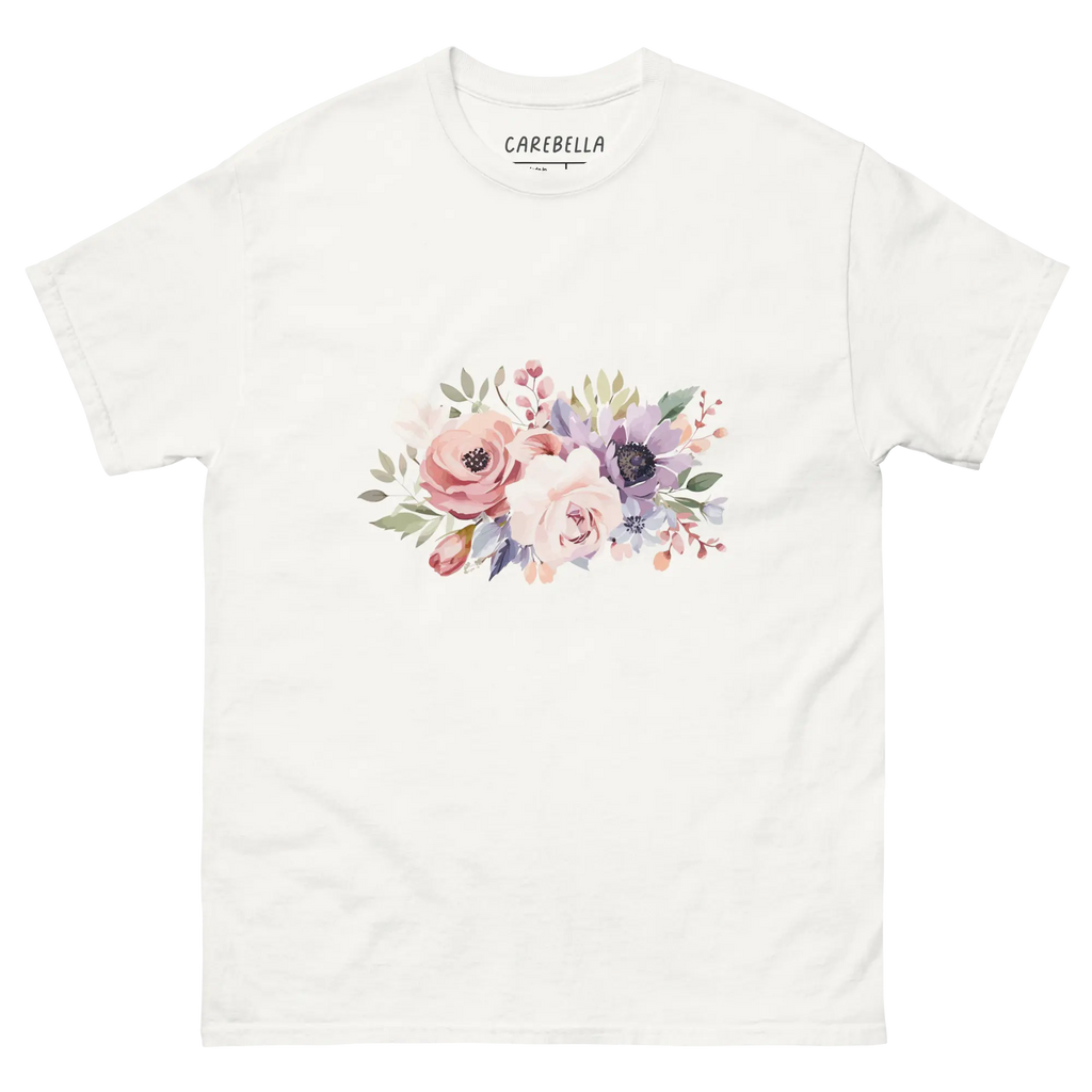 Country Chic | Flat lay of a floral t-shirt from our flower shirts collection | White shirt