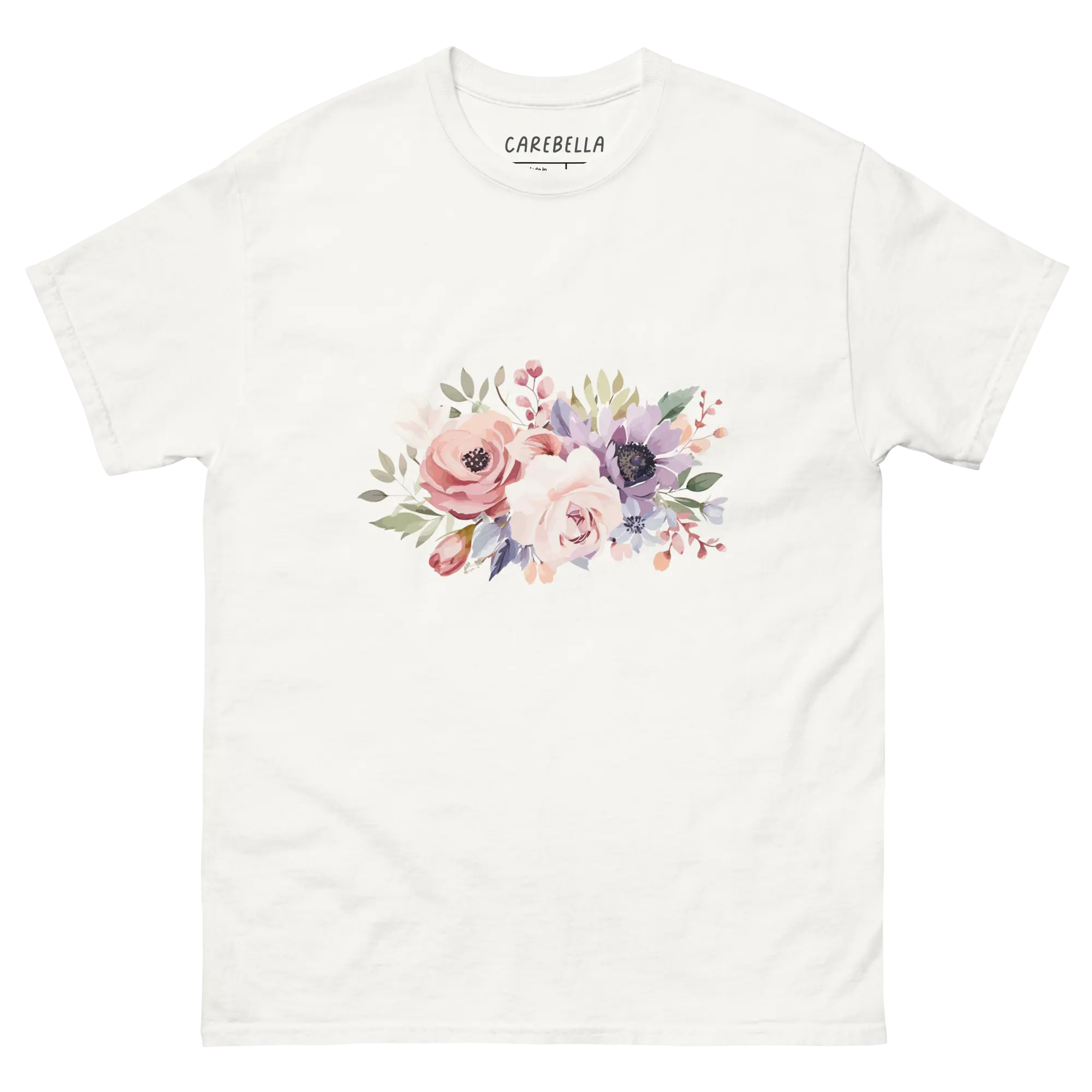 Country Chic | Flat lay of a floral t-shirt from our flower shirts collection | White shirt