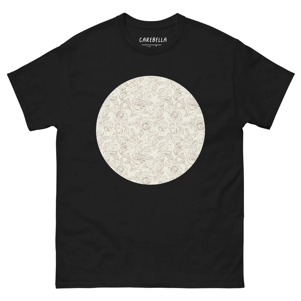 Gardenlane | Flat lay of a floral t-shirt from our flower shirts collection | Black shirt