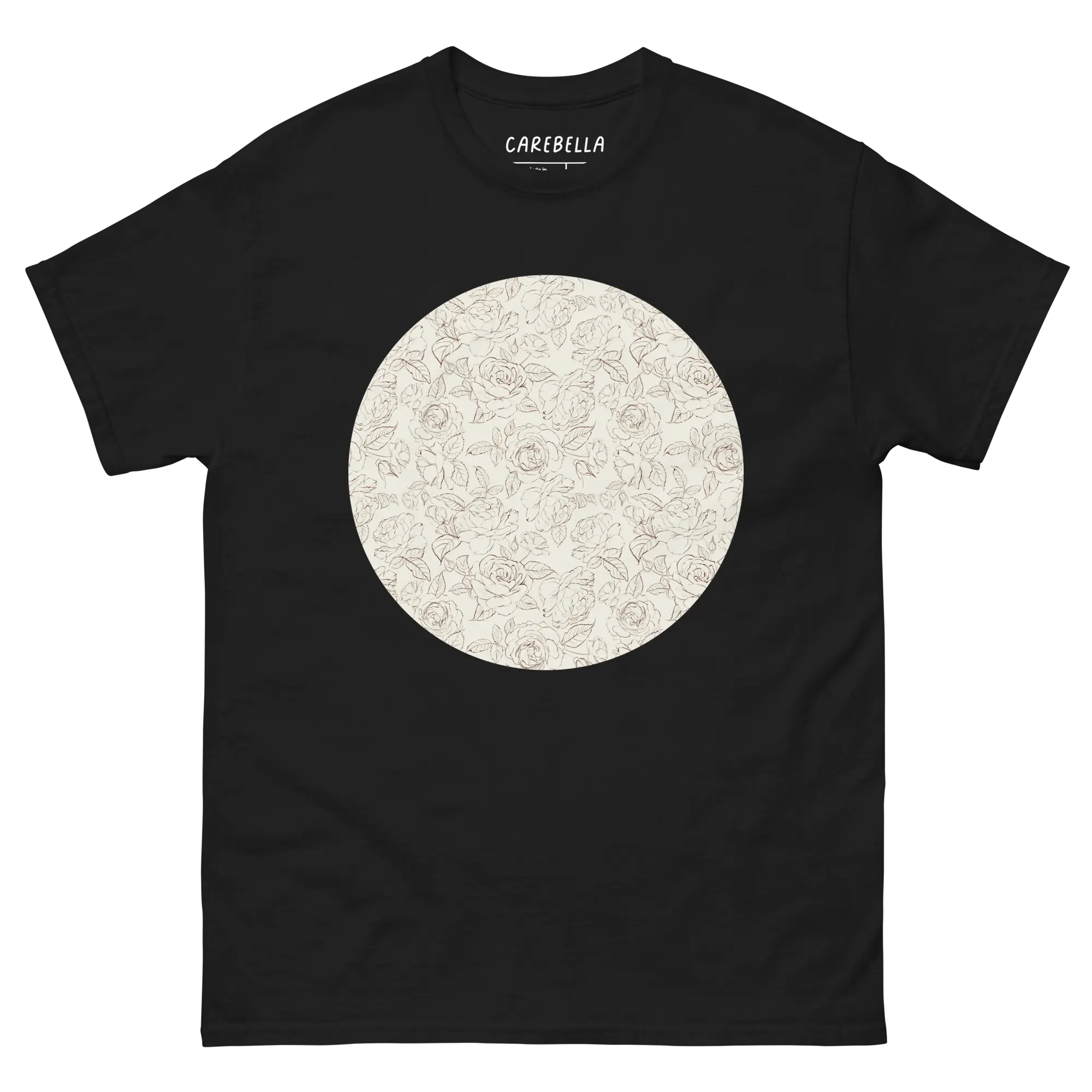 Gardenlane | Flat lay of a floral t-shirt from our flower shirts collection | Black shirt