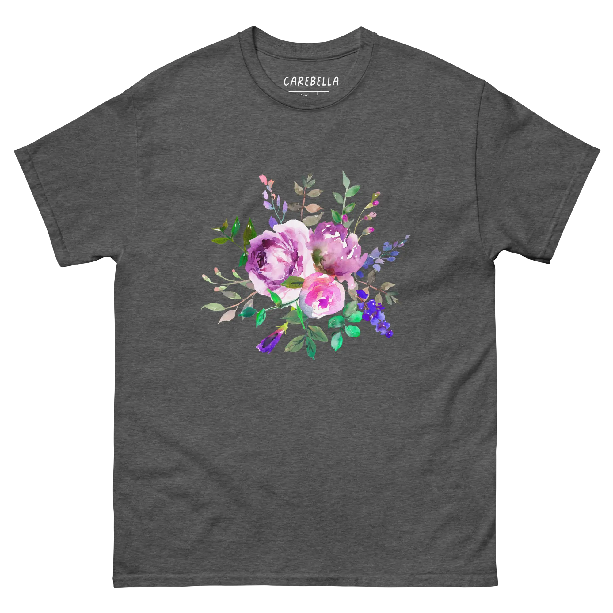 Lavender Haze | Flat lay of a floral t-shirt from our flower shirts collection | Gray shirt