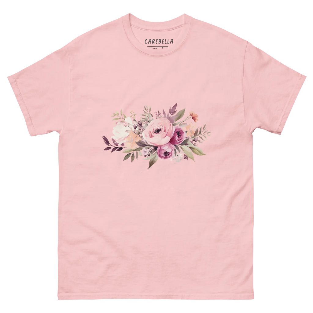 Mauve Magic | Flat lay of a floral t-shirt from our flower shirts collection | Light pink shirt