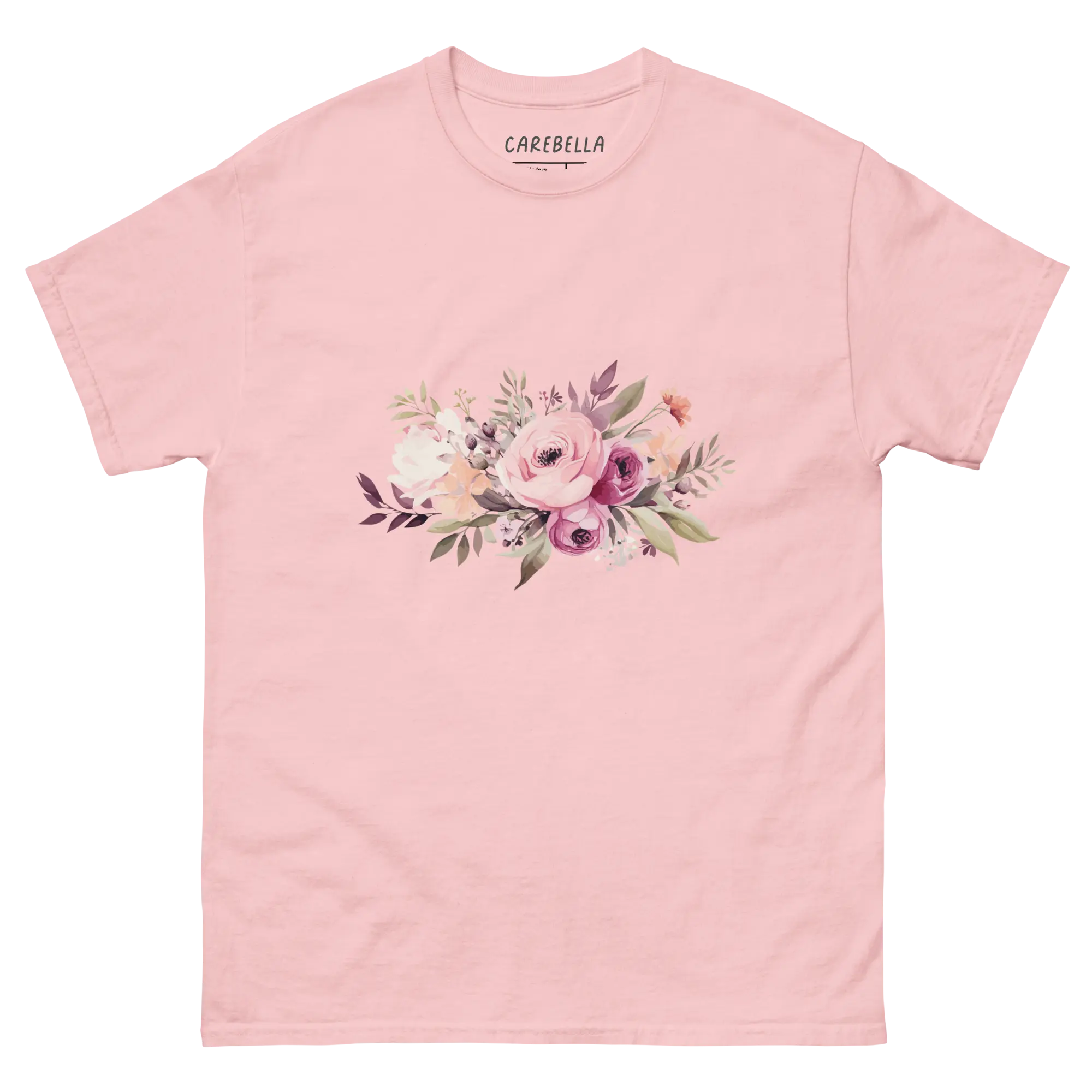 Mauve Magic | Flat lay of a floral t-shirt from our flower shirts collection | Light pink shirt