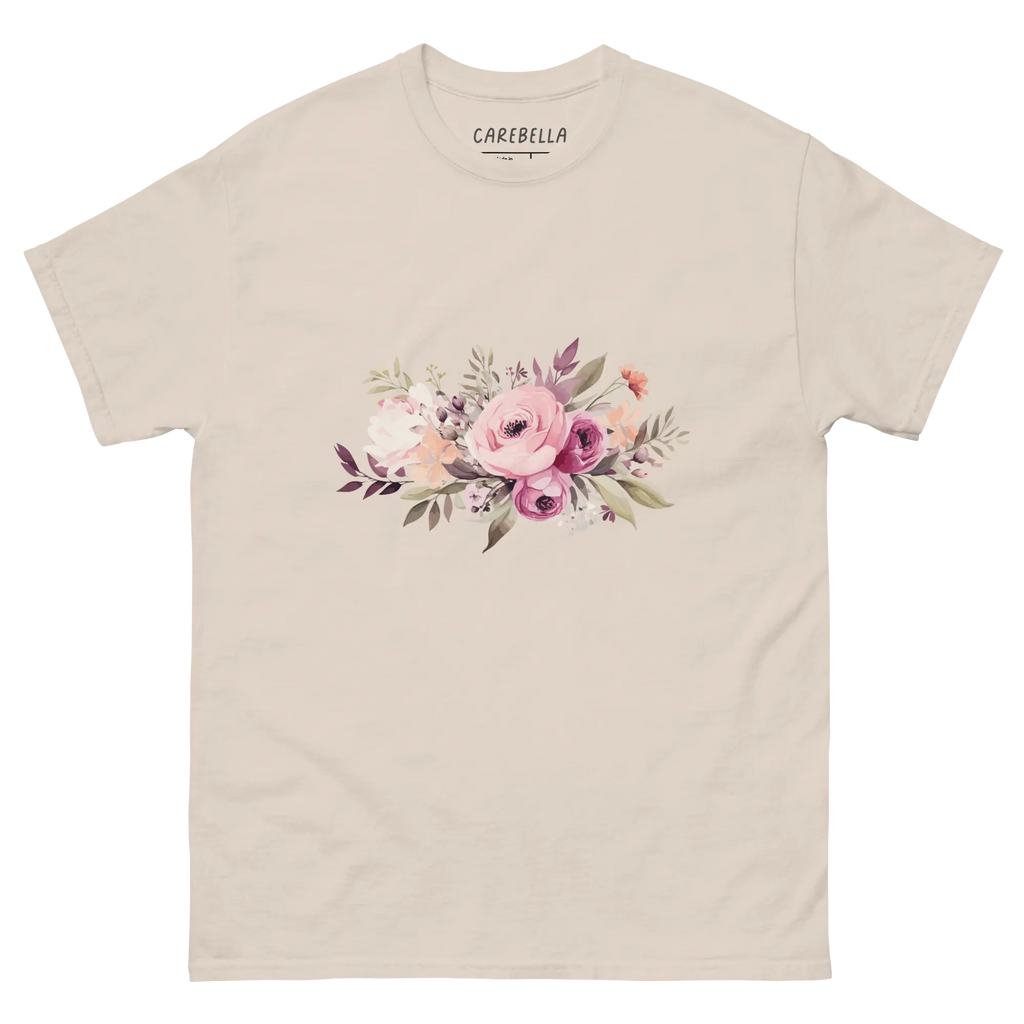 Mauve Magic | Flat lay of a floral t-shirt from our flower shirts collection | Natural shirt
