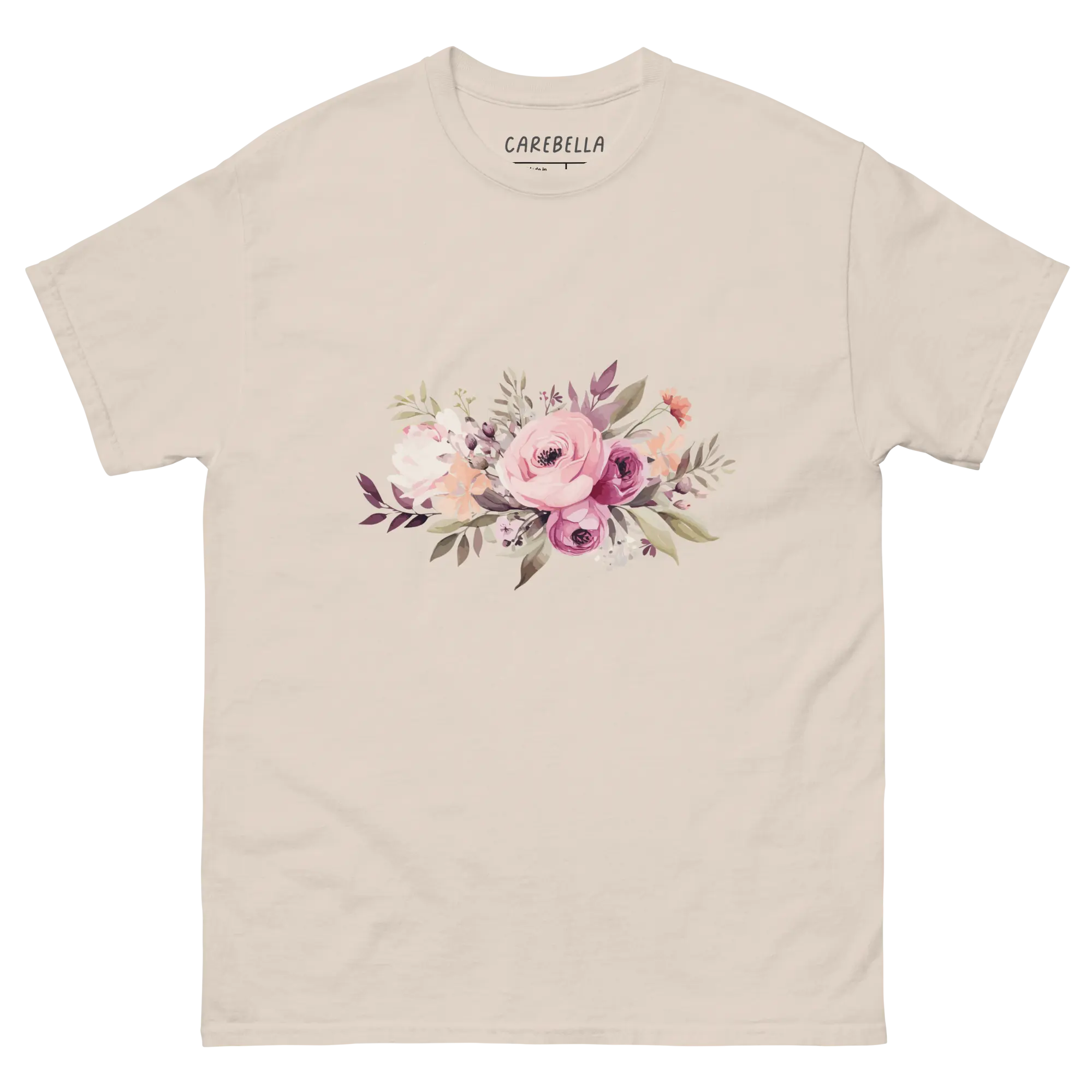Mauve Magic | Flat lay of a floral t-shirt from our flower shirts collection | Natural shirt