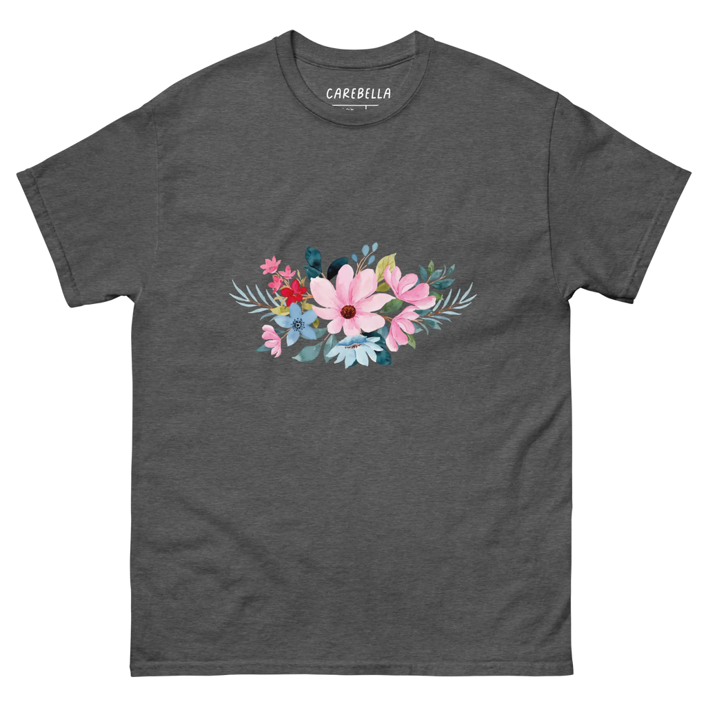 Navy Whisper | Flat lay of a floral t-shirt from our flower shirts collection | Gray shirt