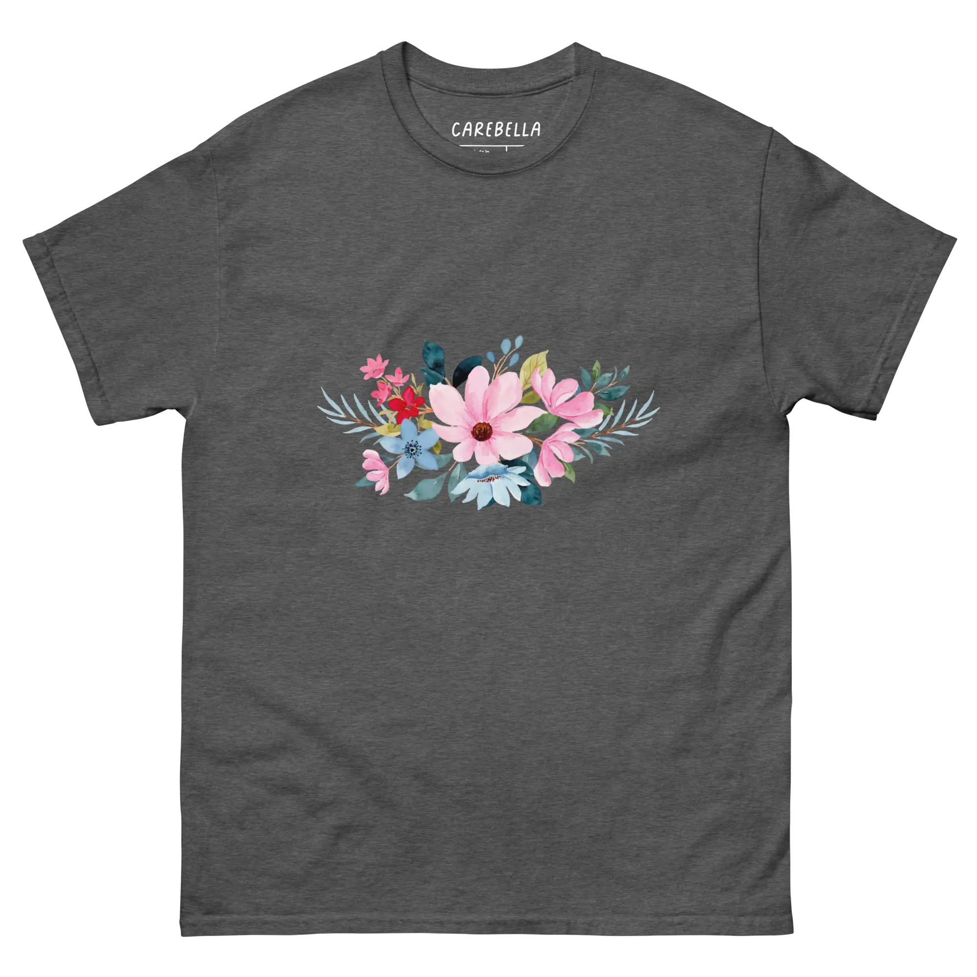 Navy Whisper | Flat lay of a floral t-shirt from our flower shirts collection | Gray shirt