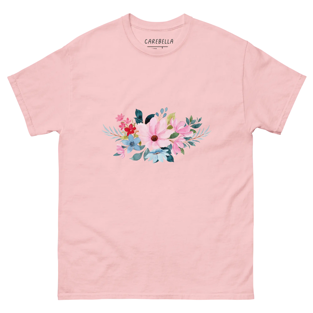 Navy Whisper | Flat lay of a floral t-shirt from our flower shirts collection | Light pink shirt