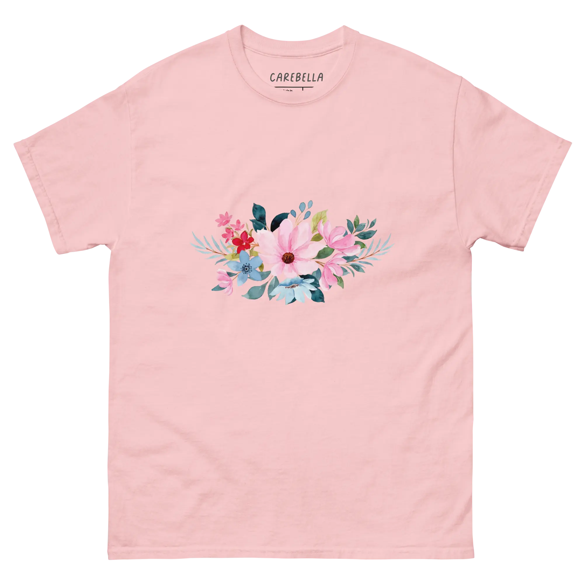 Navy Whisper | Flat lay of a floral t-shirt from our flower shirts collection | Light pink shirt