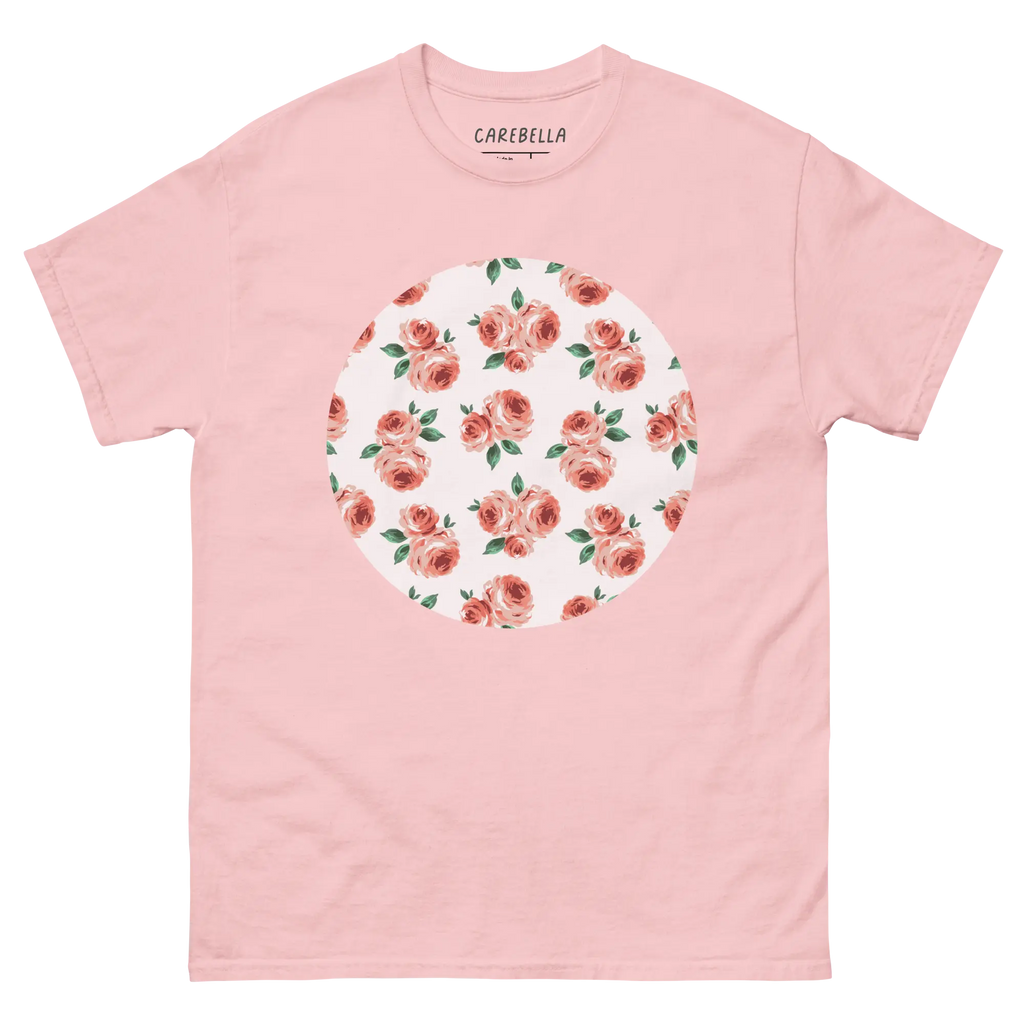 Peachfield | Flat lay of a floral t-shirt from our flower shirts collection | Light pink shirt