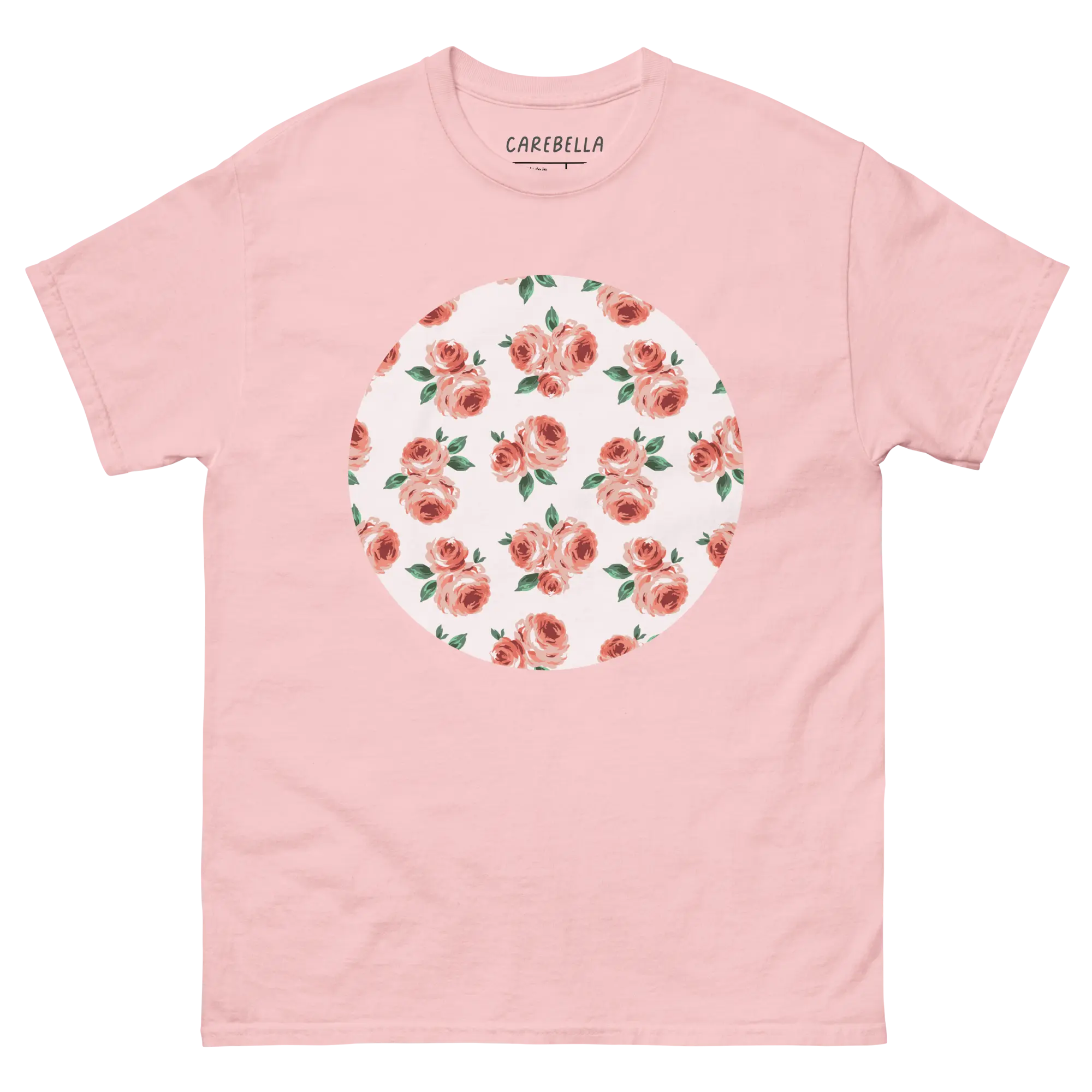 Peachfield | Flat lay of a floral t-shirt from our flower shirts collection | Light pink shirt