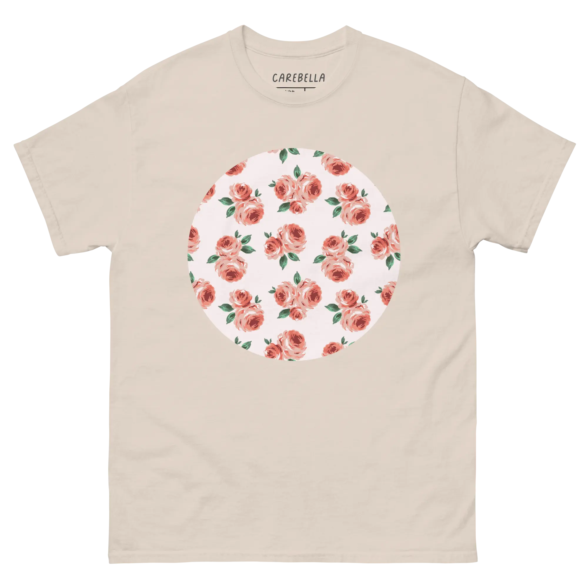 Peachfield | Flat lay of a floral t-shirt from our flower shirts collection | Natural shirt