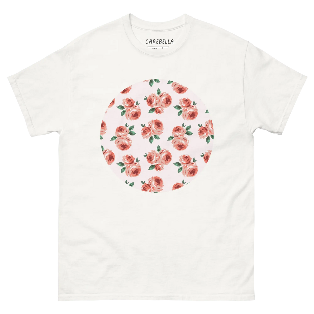 Peachfield | Flat lay of a floral t-shirt from our flower shirts collection | White shirt