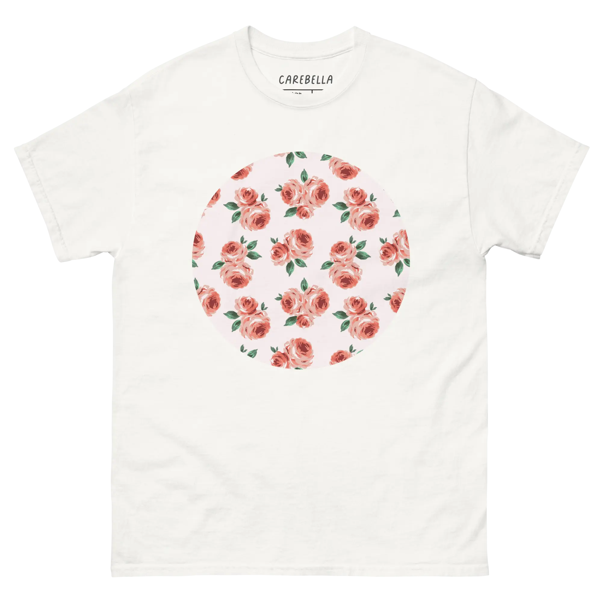 Peachfield | Flat lay of a floral t-shirt from our flower shirts collection | White shirt