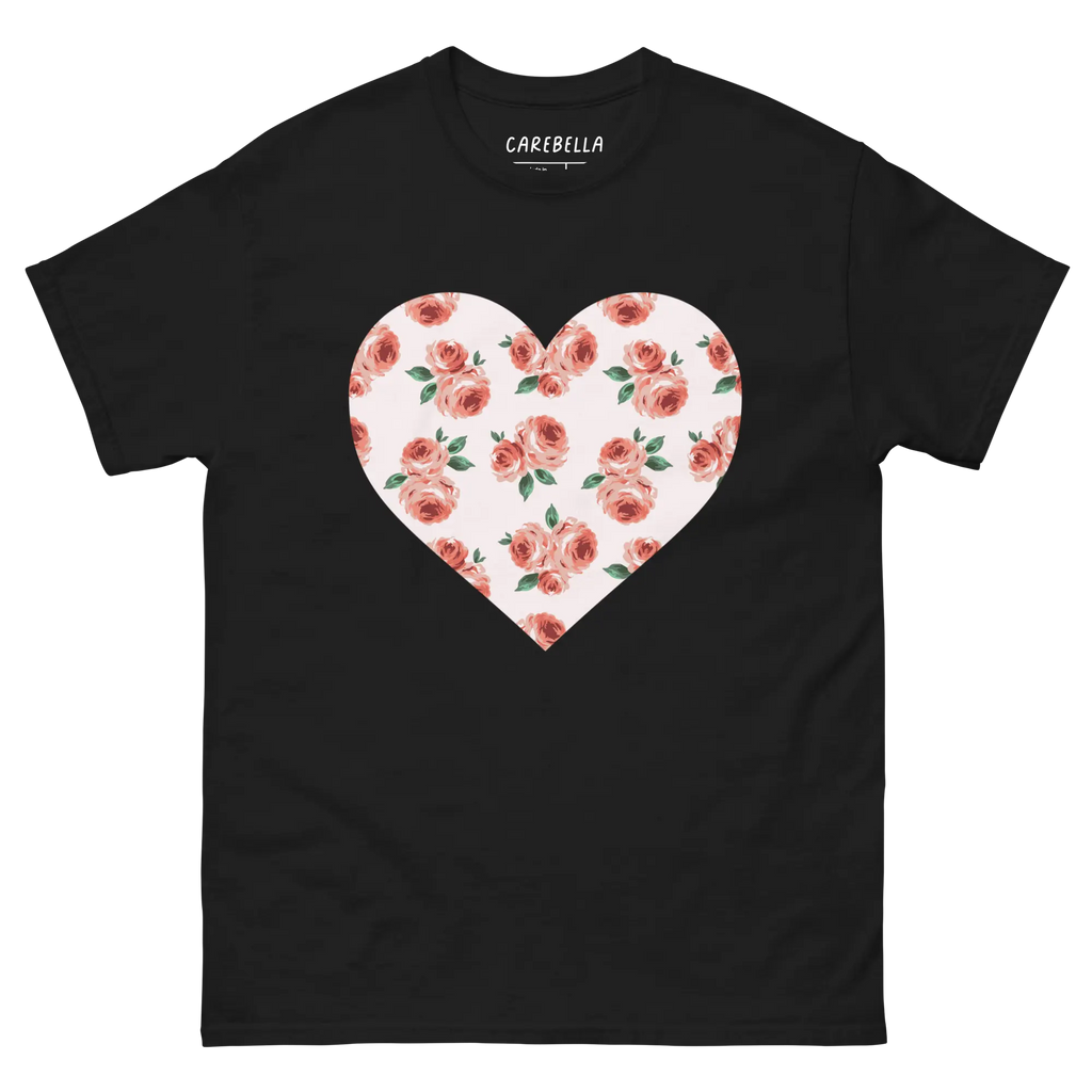 Peachfield | Flat lay of a floral t-shirt from our flower shirts collection | Black shirt